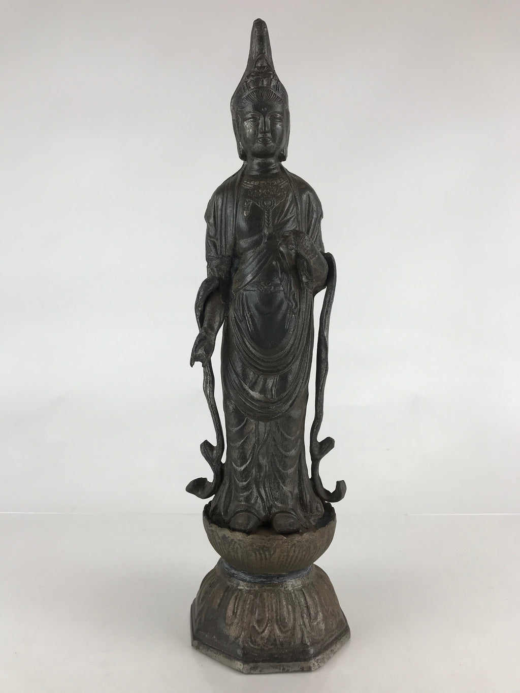 Antique Japanese Iron Buddhist Statue Kannon Bosatsu Metal Heart Of Mercy BD874