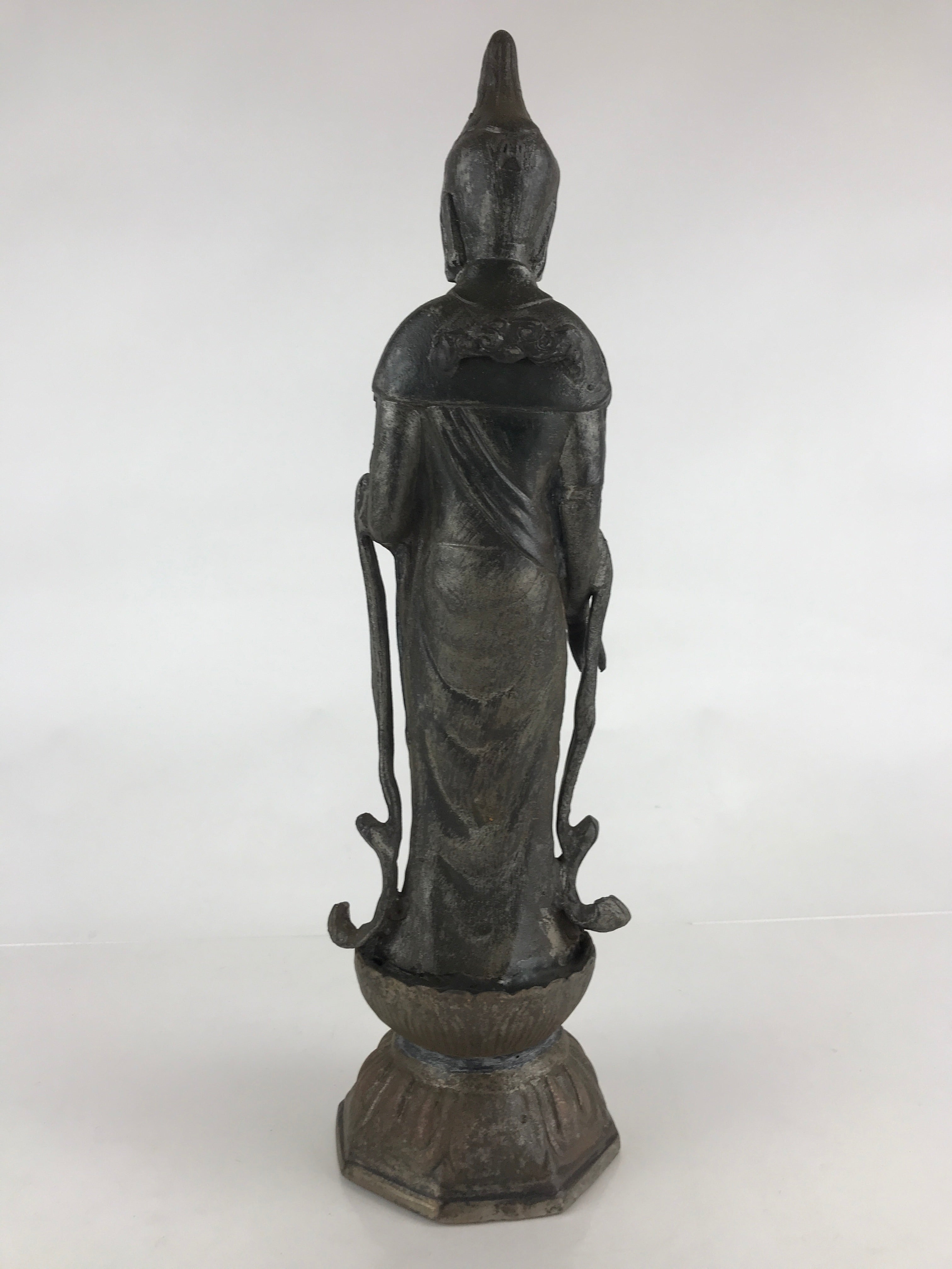 Antique Japanese Iron Buddhist Statue Kannon Bosatsu Metal Heart Of Mercy BD874