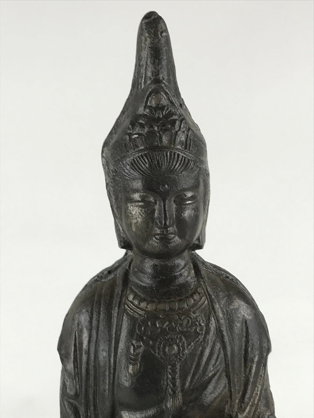 Antique Japanese Iron Buddhist Statue Kannon Bosatsu Metal Heart Of Mercy BD874