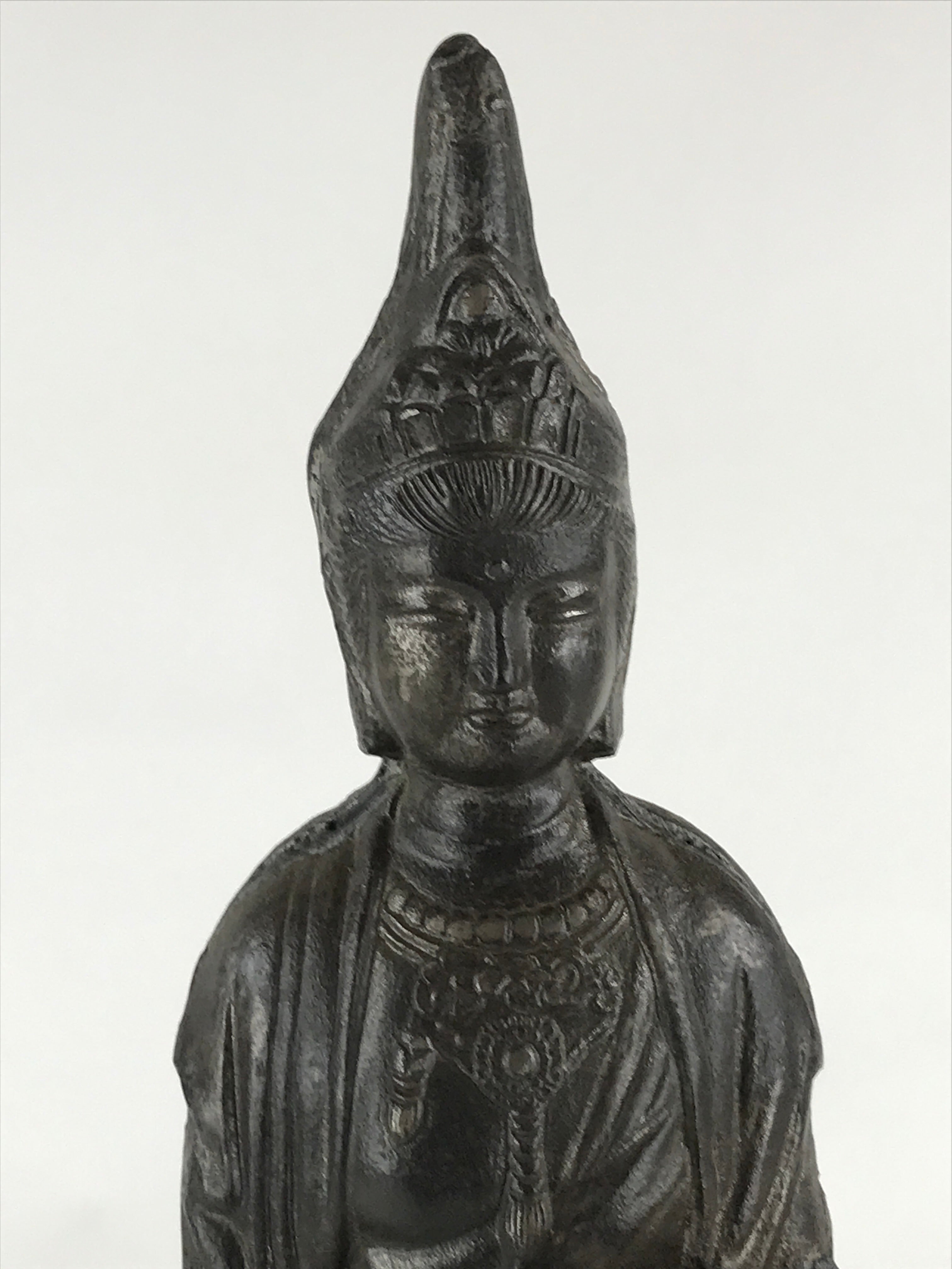 Antique Japanese Iron Buddhist Statue Kannon Bosatsu Metal Heart Of Mercy BD874