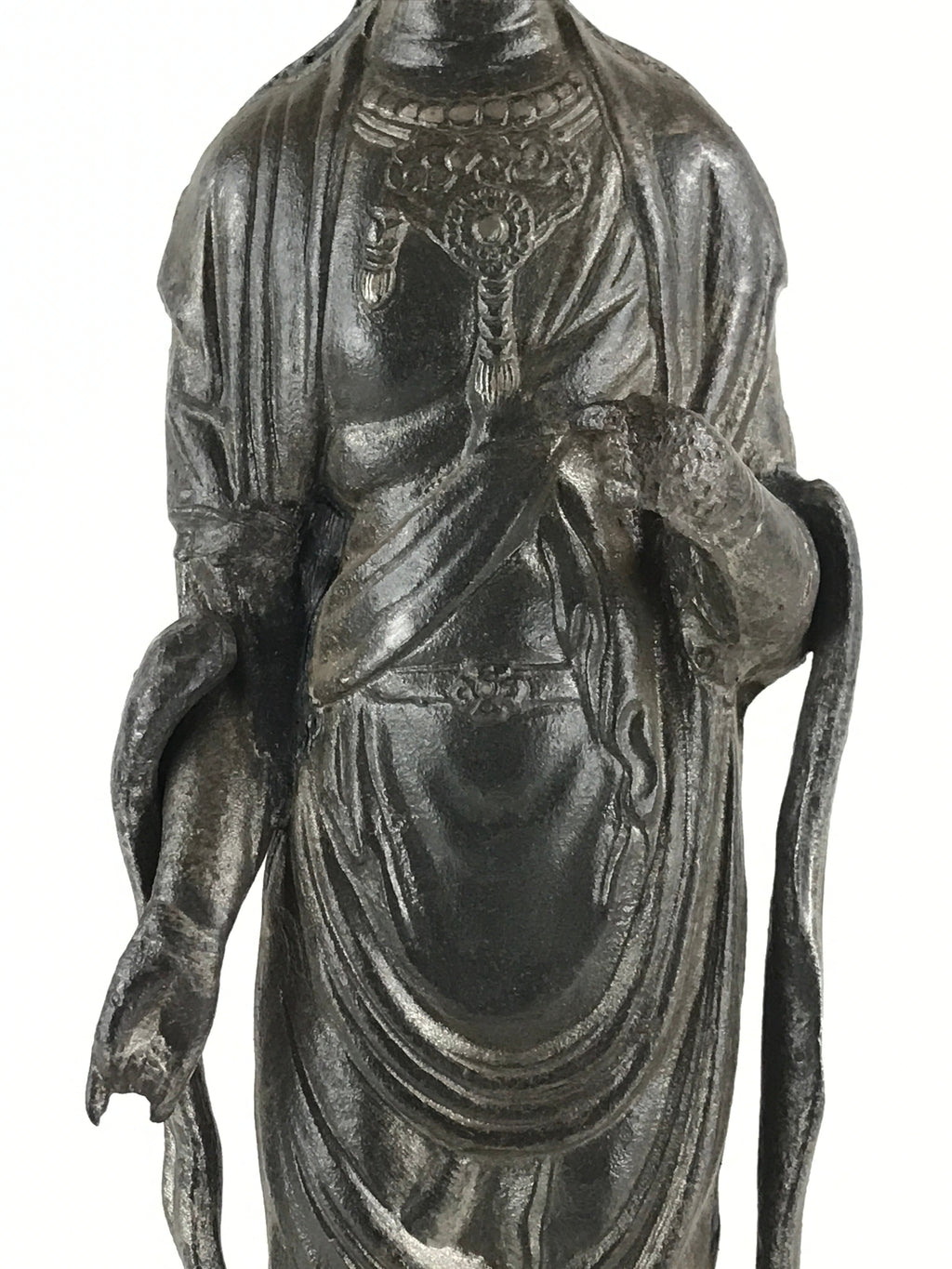 Antique Japanese Iron Buddhist Statue Kannon Bosatsu Metal Heart Of Mercy BD874