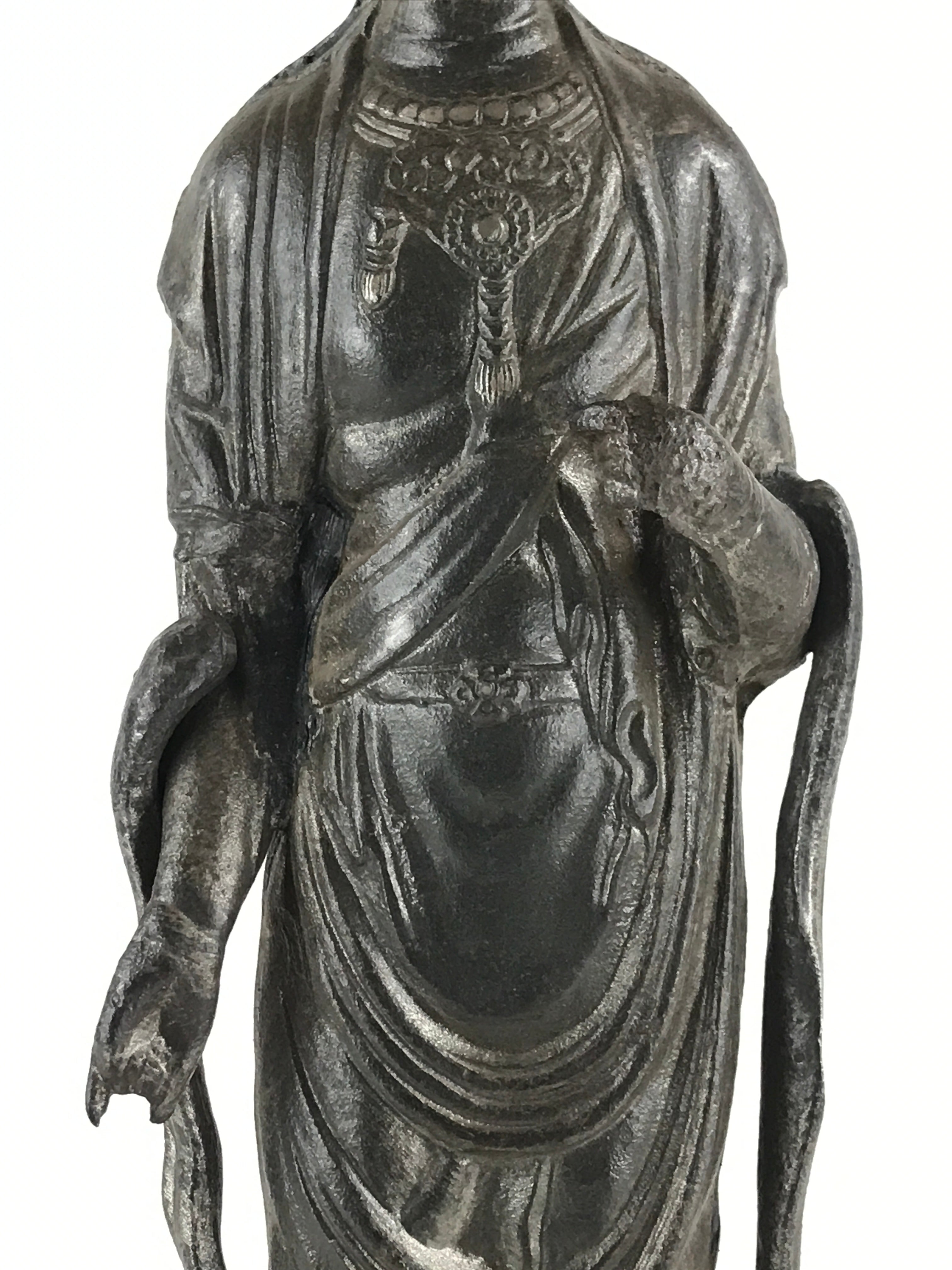 Antique Japanese Iron Buddhist Statue Kannon Bosatsu Metal Heart Of Mercy BD874