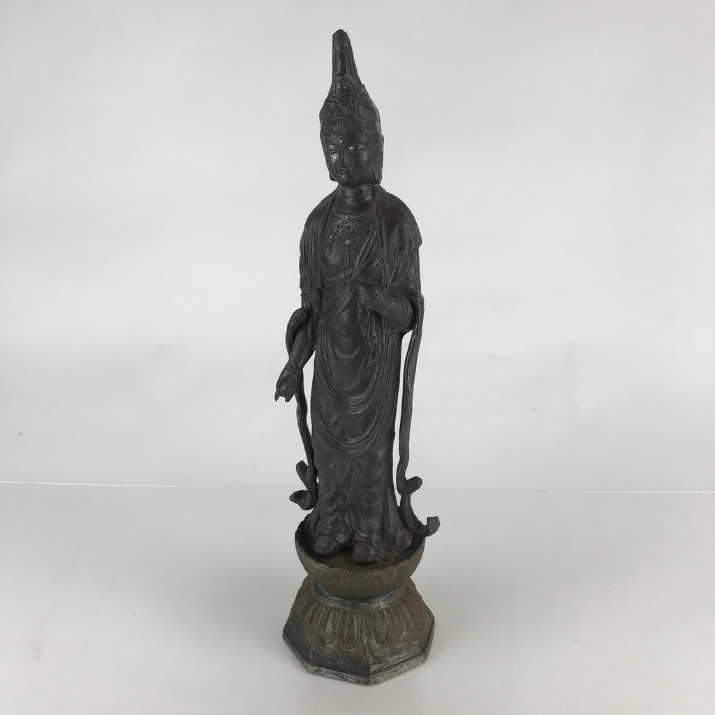 Antique Japanese Iron Buddhist Statue Kannon Bosatsu Metal Heart Of Mercy BD874