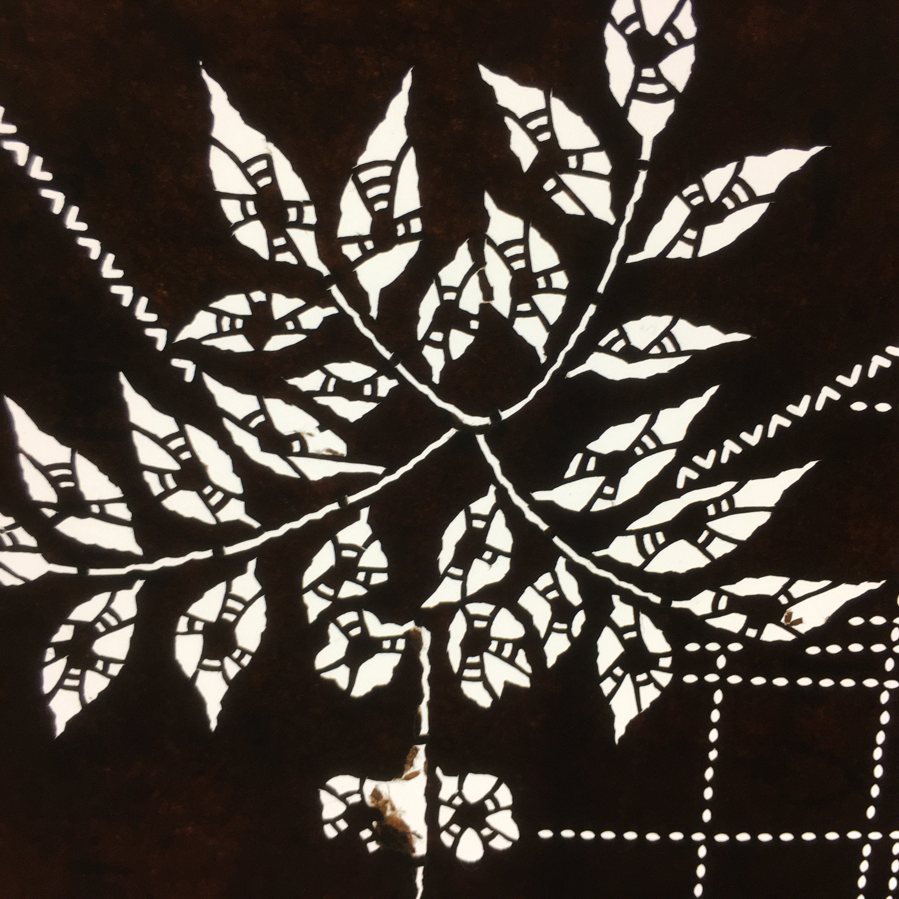 Antique Japanese Ise Katagami Kimono Stencil Square Plaid Letter Leaf A195