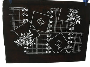 Antique Japanese Ise Katagami Kimono Stencil Square Plaid Letter Leaf A195