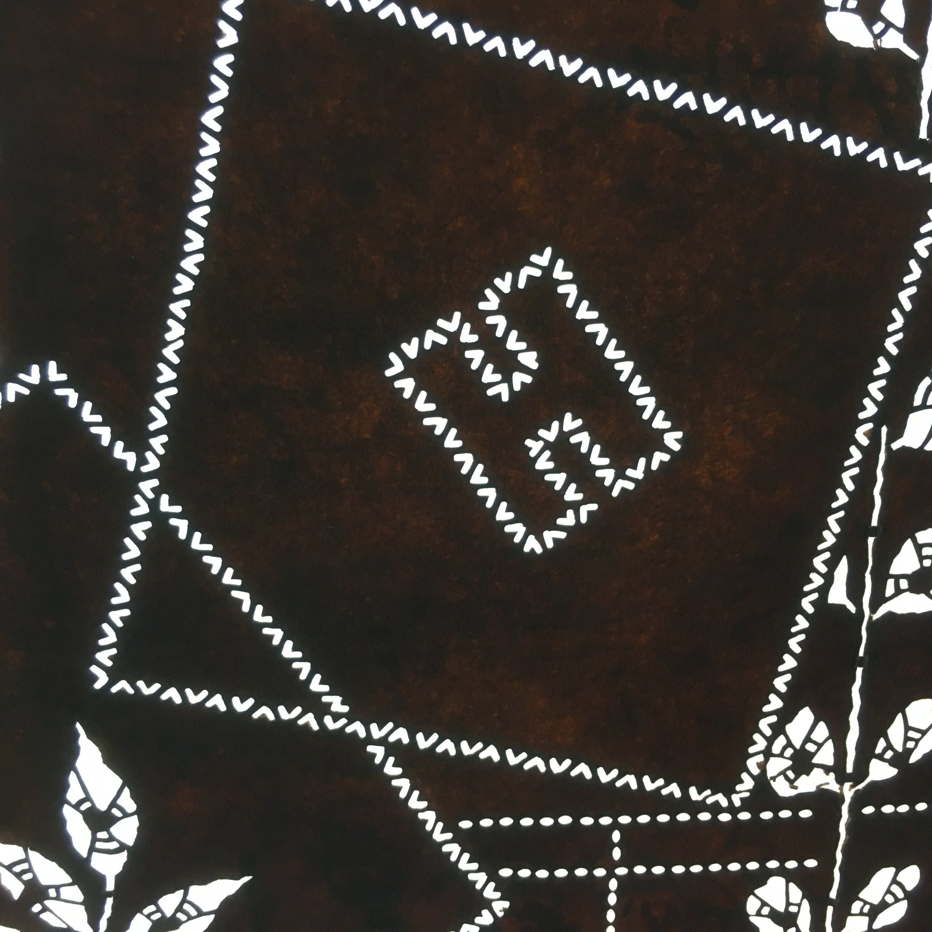 Antique Japanese Ise Katagami Kimono Stencil Square Plaid Letter Leaf A195
