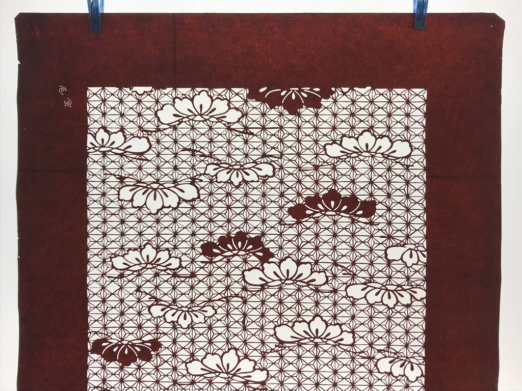 Antique Japanese Katagami Kimono Paper Stencil Asanoha Leaves Flowers 4Y473
