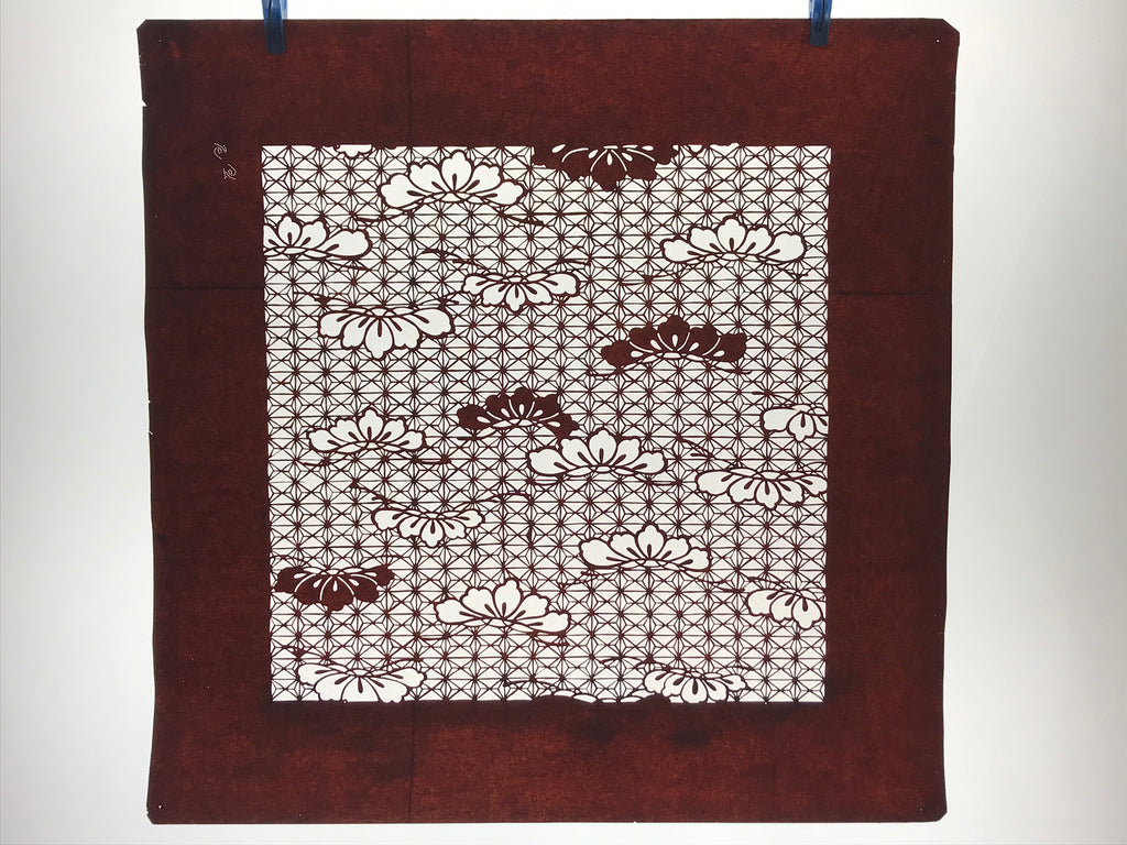 Antique Japanese Katagami Kimono Paper Stencil Asanoha Leaves Flowers 4Y473
