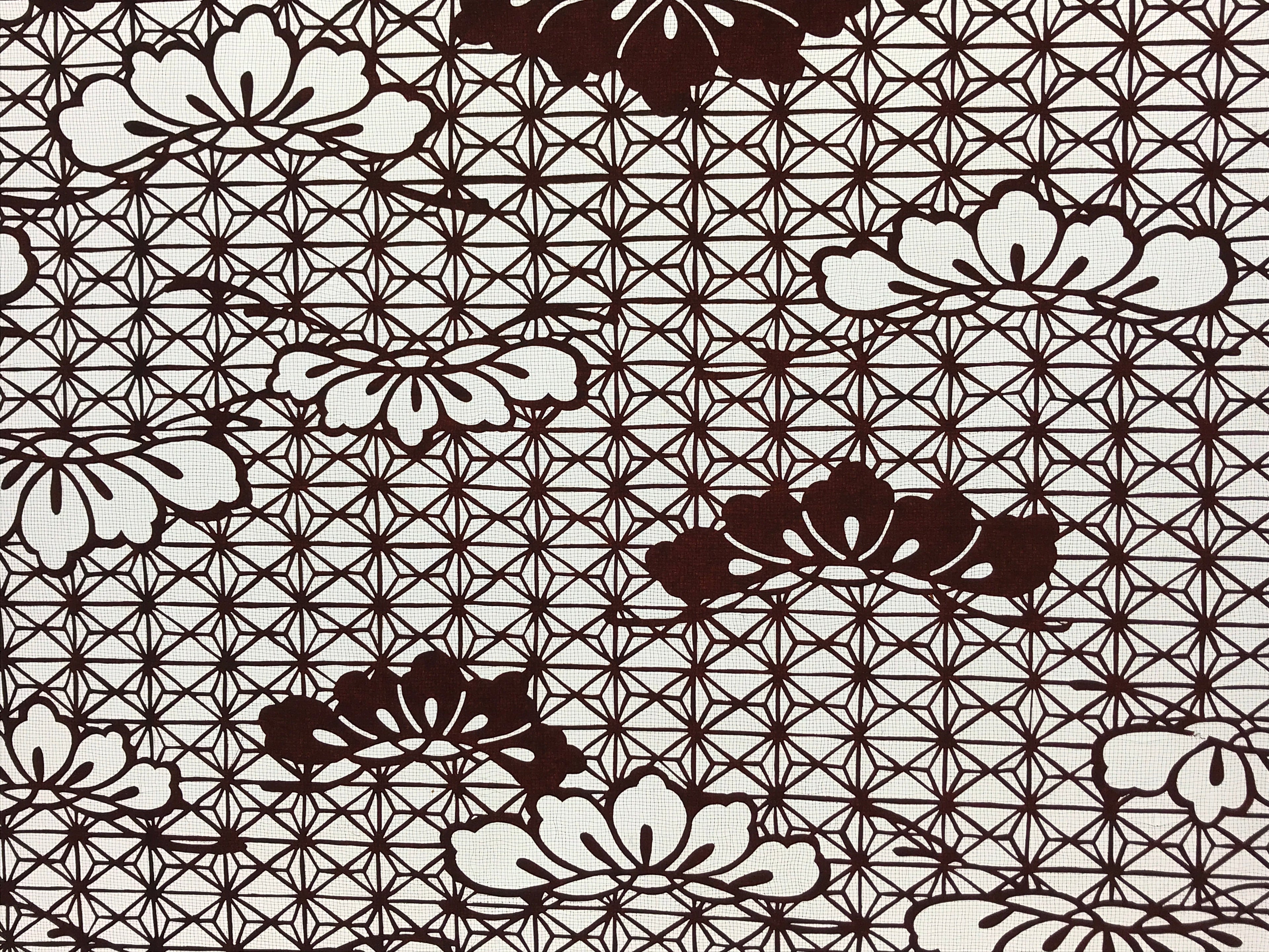 Antique Japanese Katagami Kimono Paper Stencil Asanoha Leaves Flowers 4Y473