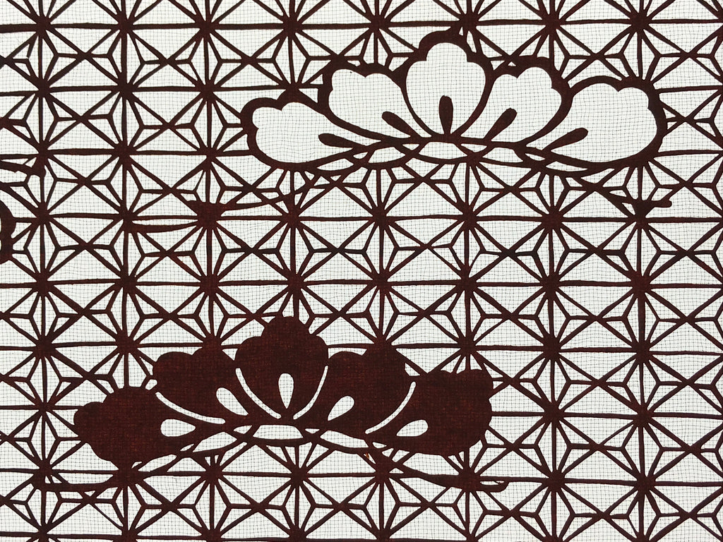 Antique Japanese Katagami Kimono Paper Stencil Asanoha Leaves Flowers 4Y473