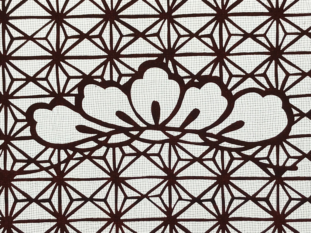Antique Japanese Katagami Kimono Paper Stencil Asanoha Leaves Flowers 4Y473