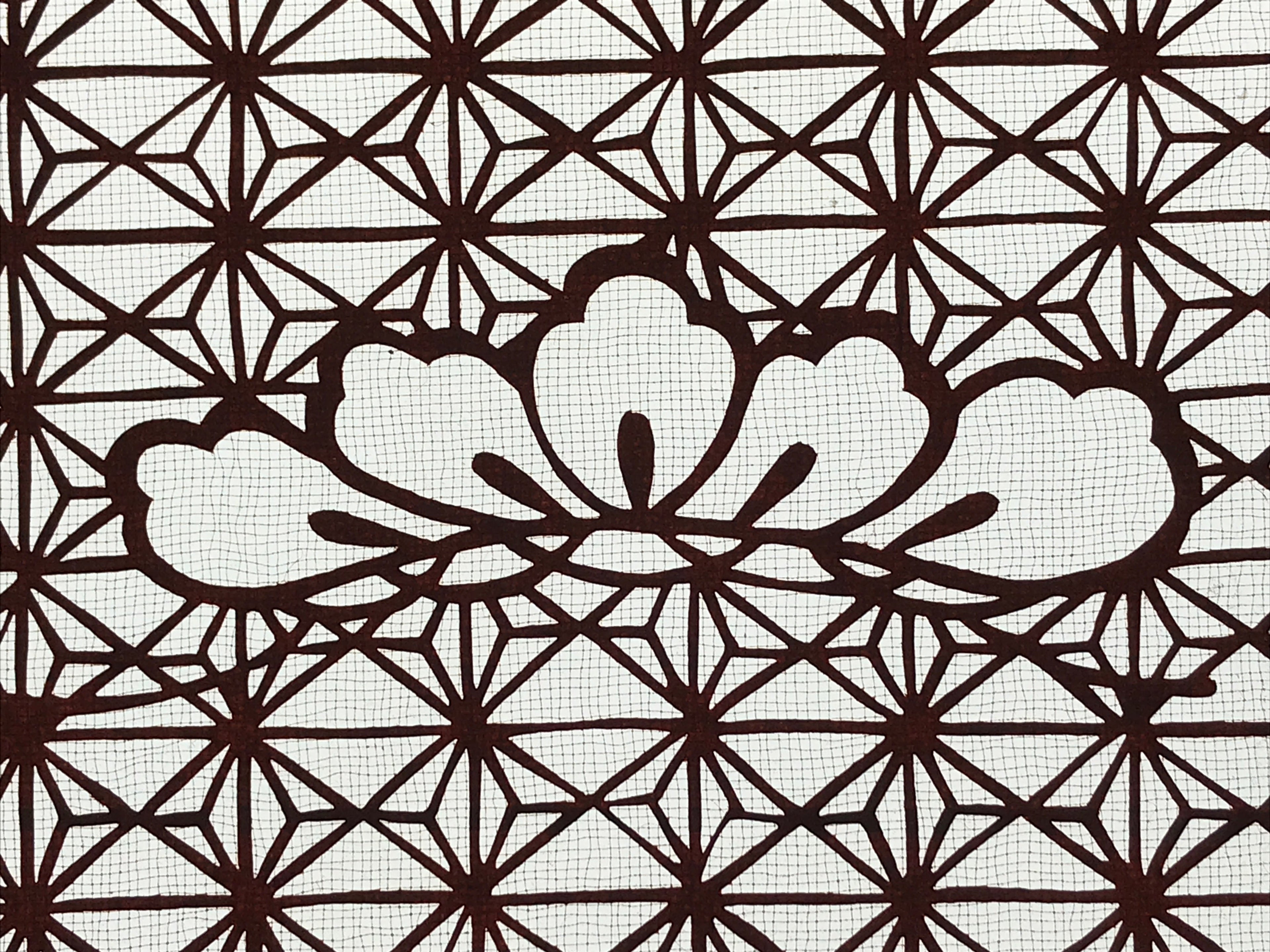 Antique Japanese Katagami Kimono Paper Stencil Asanoha Leaves Flowers 4Y473