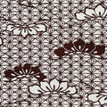 Antique Japanese Katagami Kimono Paper Stencil Asanoha Leaves Flowers 4Y473