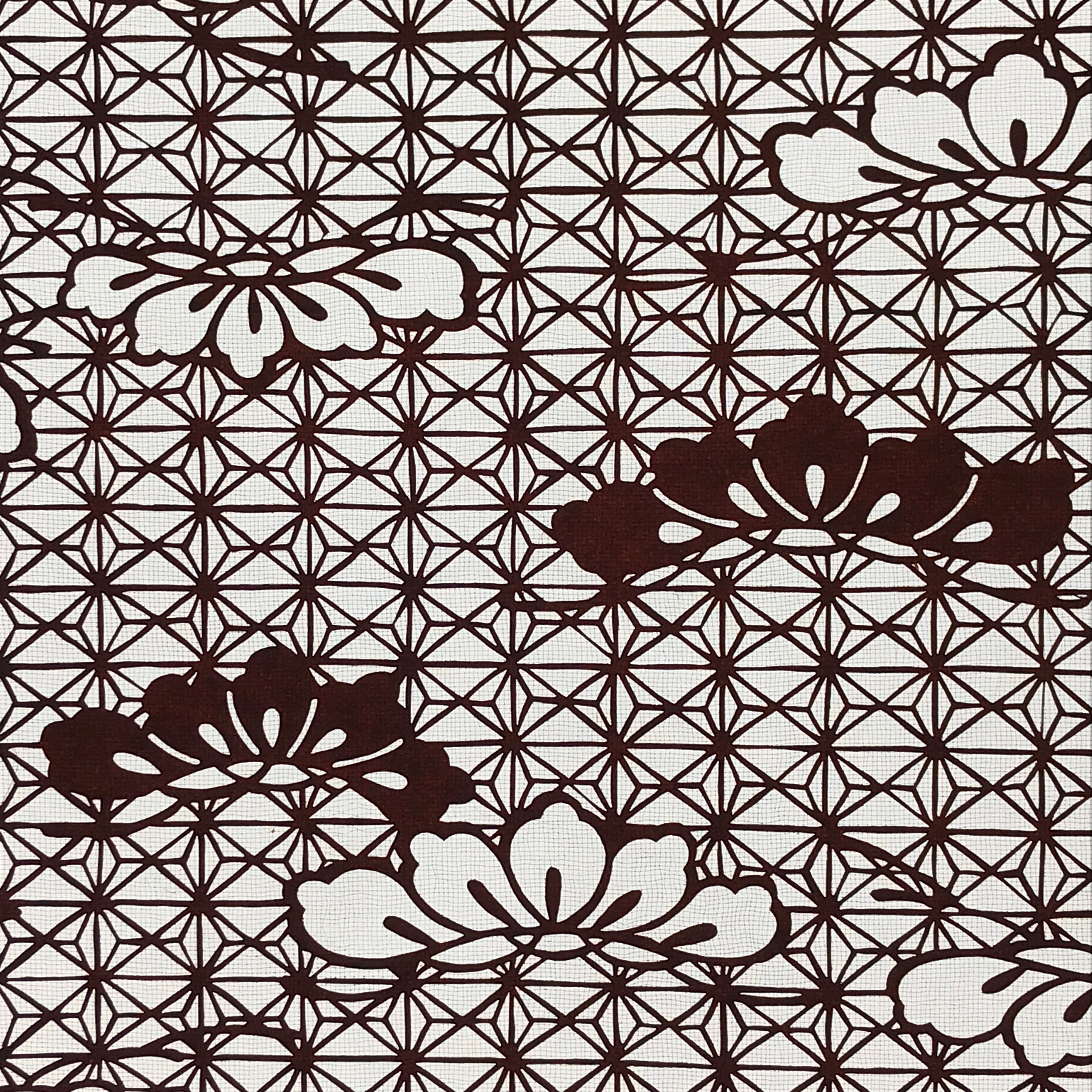 Antique Japanese Katagami Kimono Paper Stencil Asanoha Leaves Flowers 4Y473