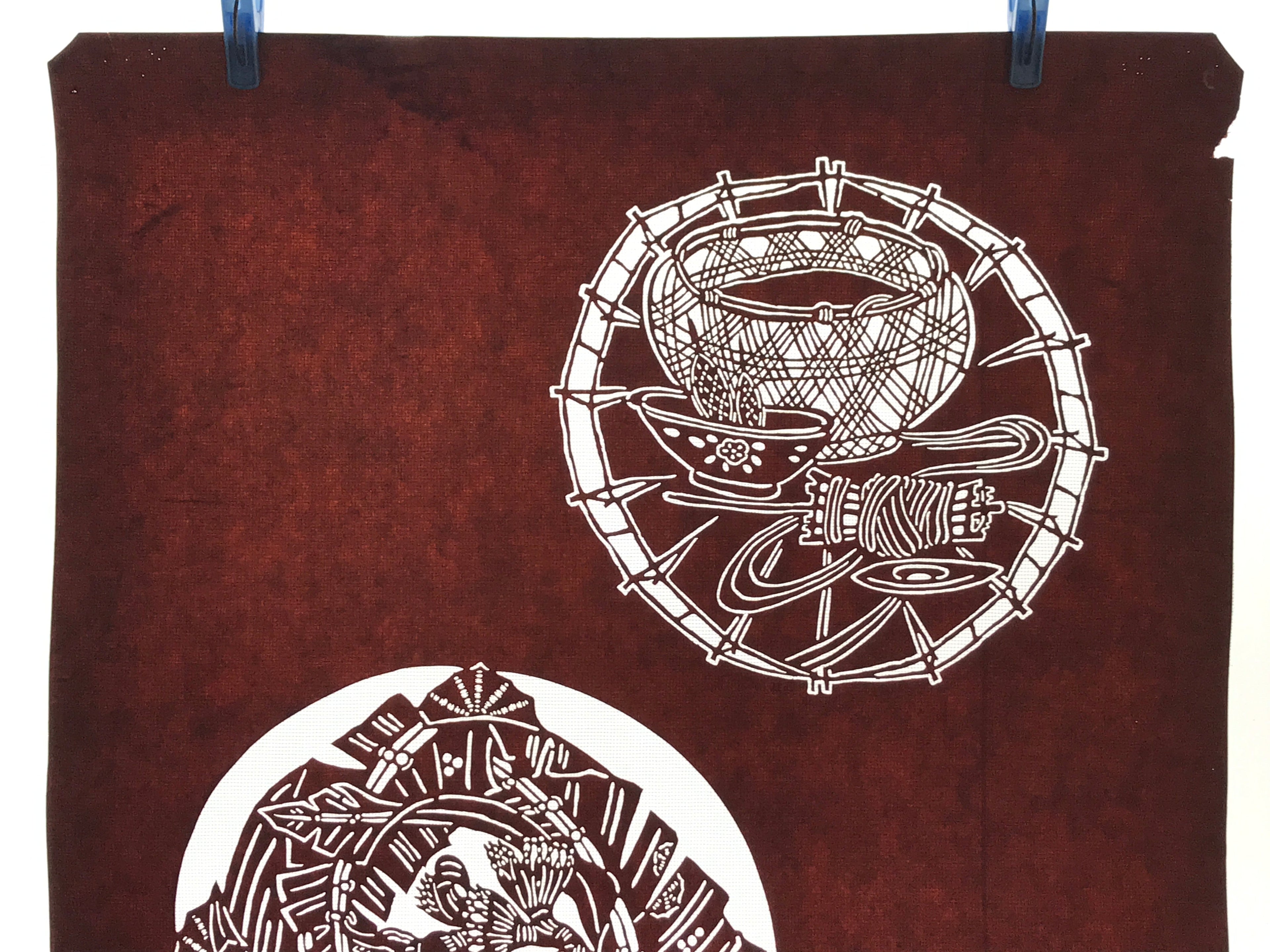 Antique Japanese Katagami Kimono Paper Stencil Baskets Weaving Leaves 4Y486