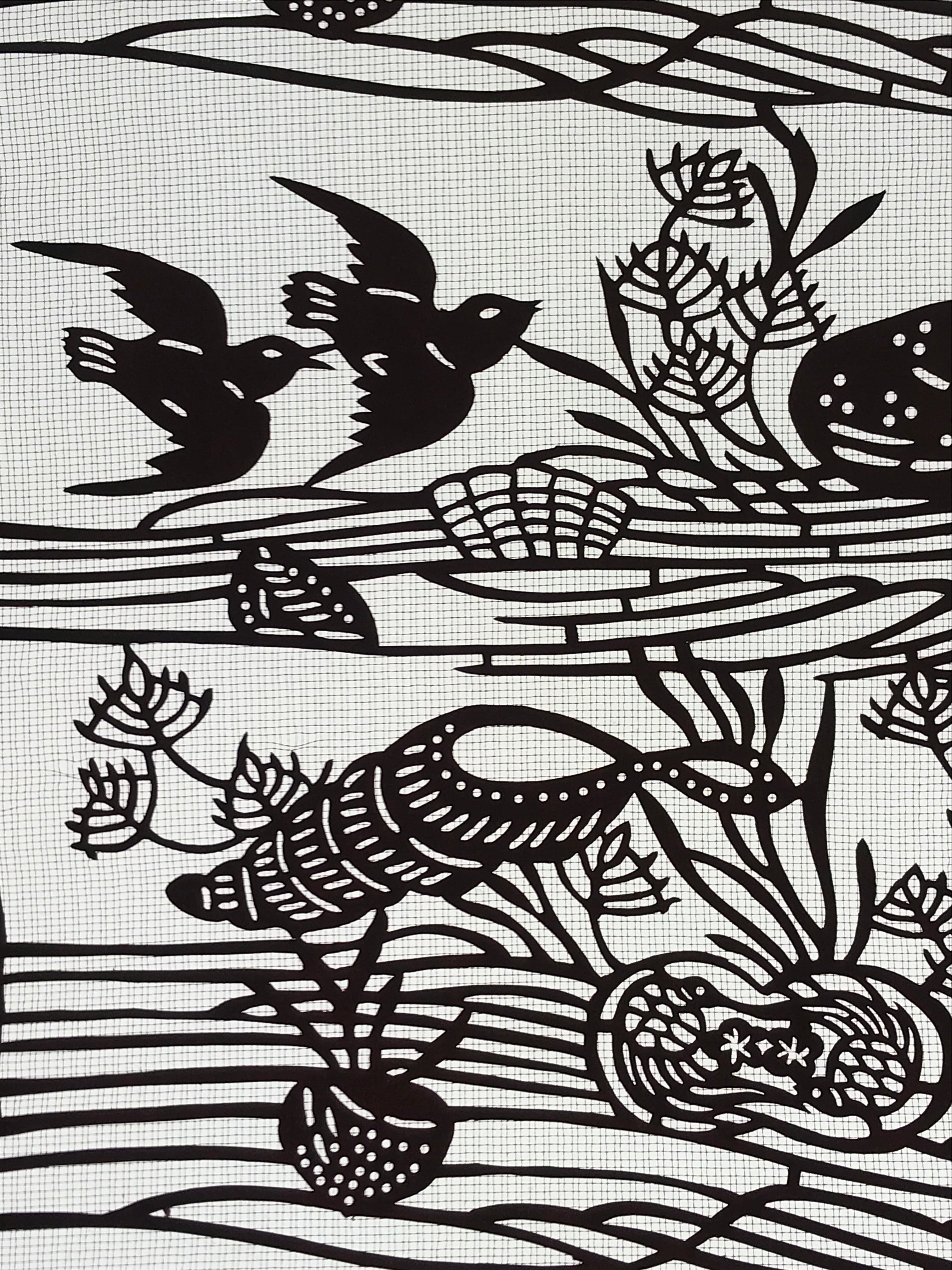 Antique Japanese Katagami Kimono Paper Stencil Beach Shells Turtle Bird 4Y468