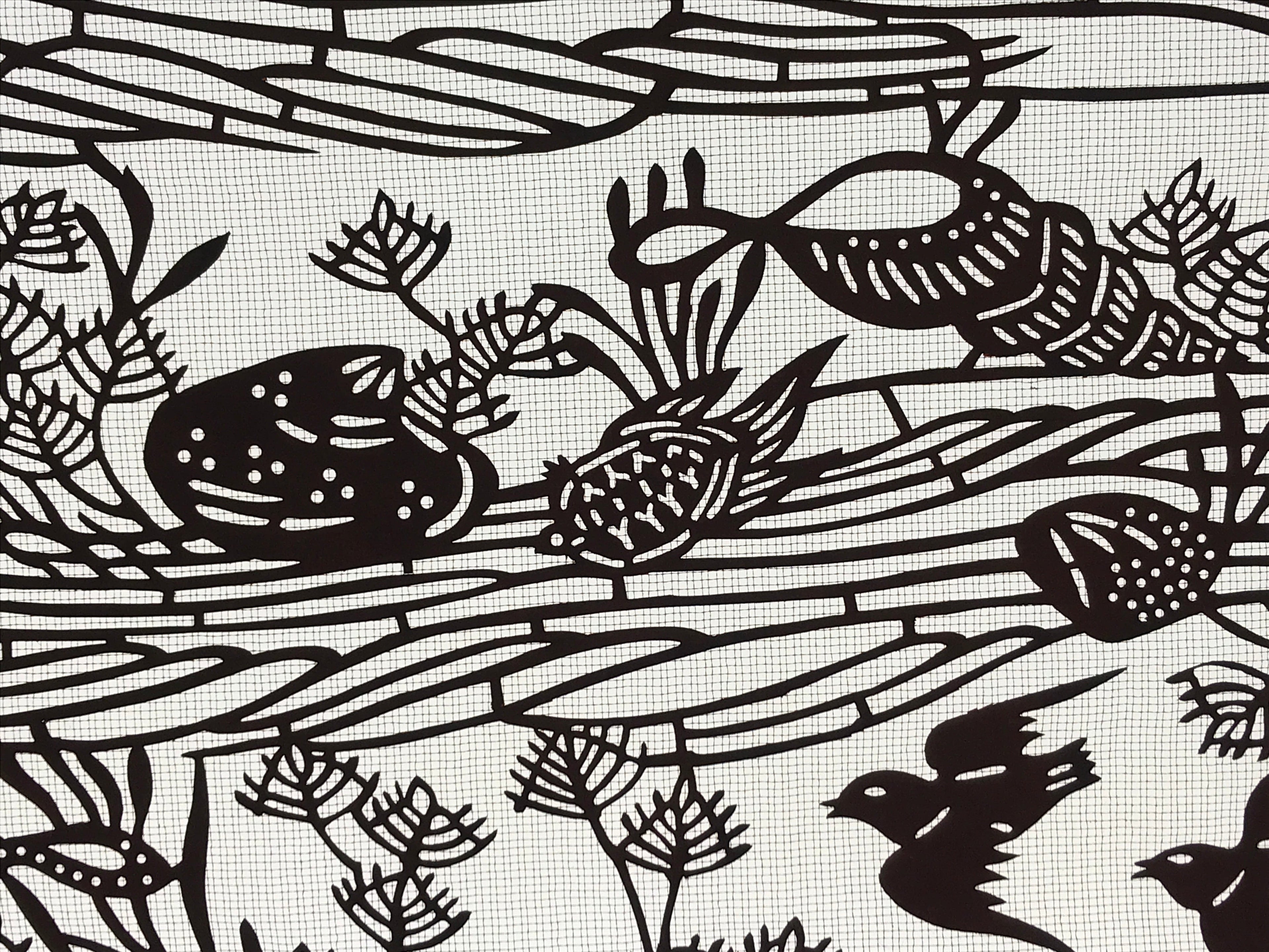 Antique Japanese Katagami Kimono Paper Stencil Beach Shells Turtle Bird 4Y468