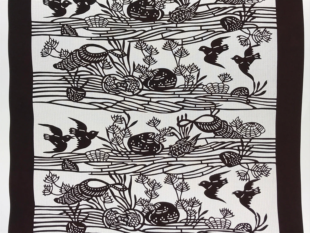 Antique Japanese Katagami Kimono Paper Stencil Beach Shells Turtle Bird 4Y468