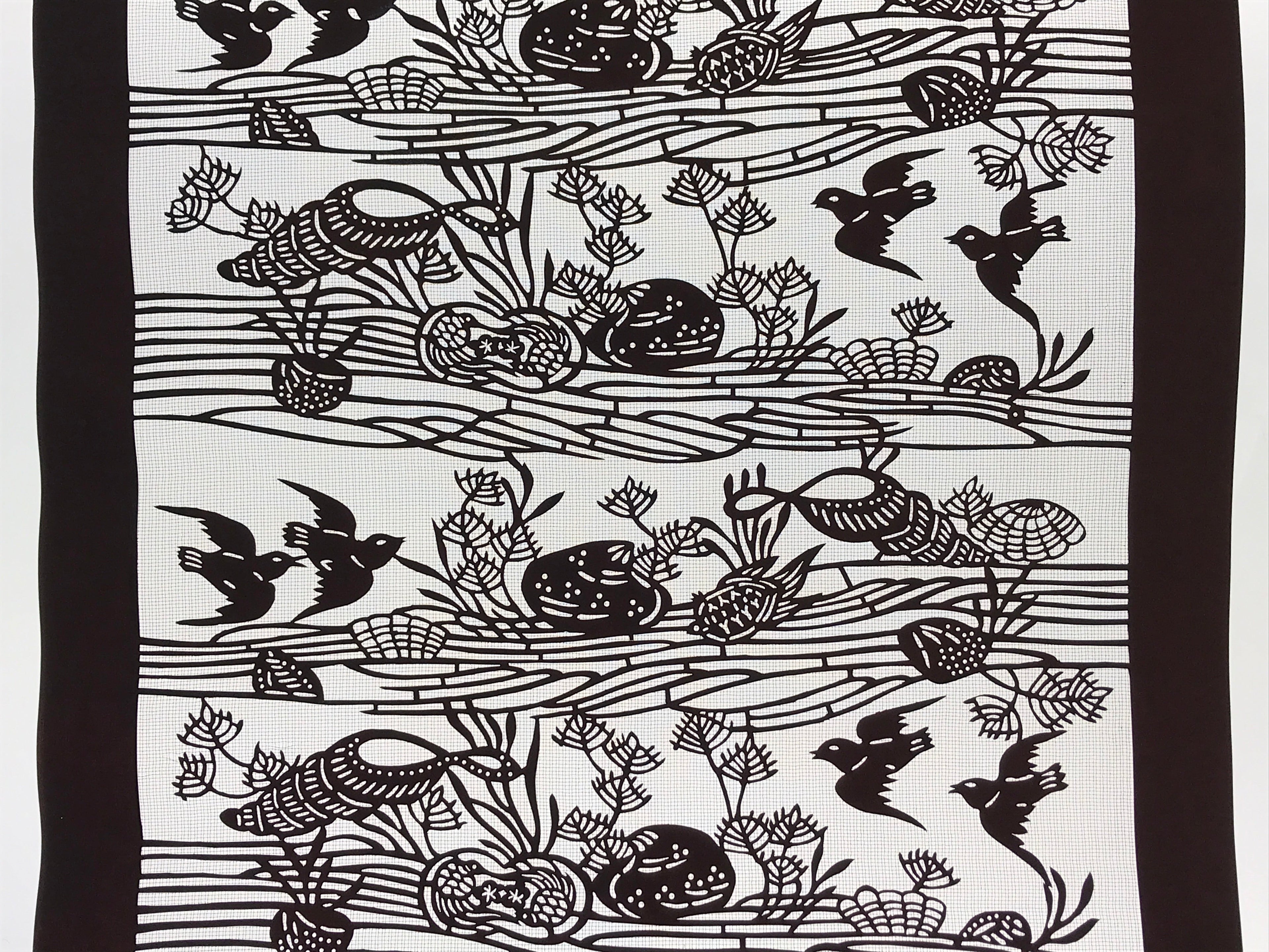 Antique Japanese Katagami Kimono Paper Stencil Beach Shells Turtle Bird 4Y468