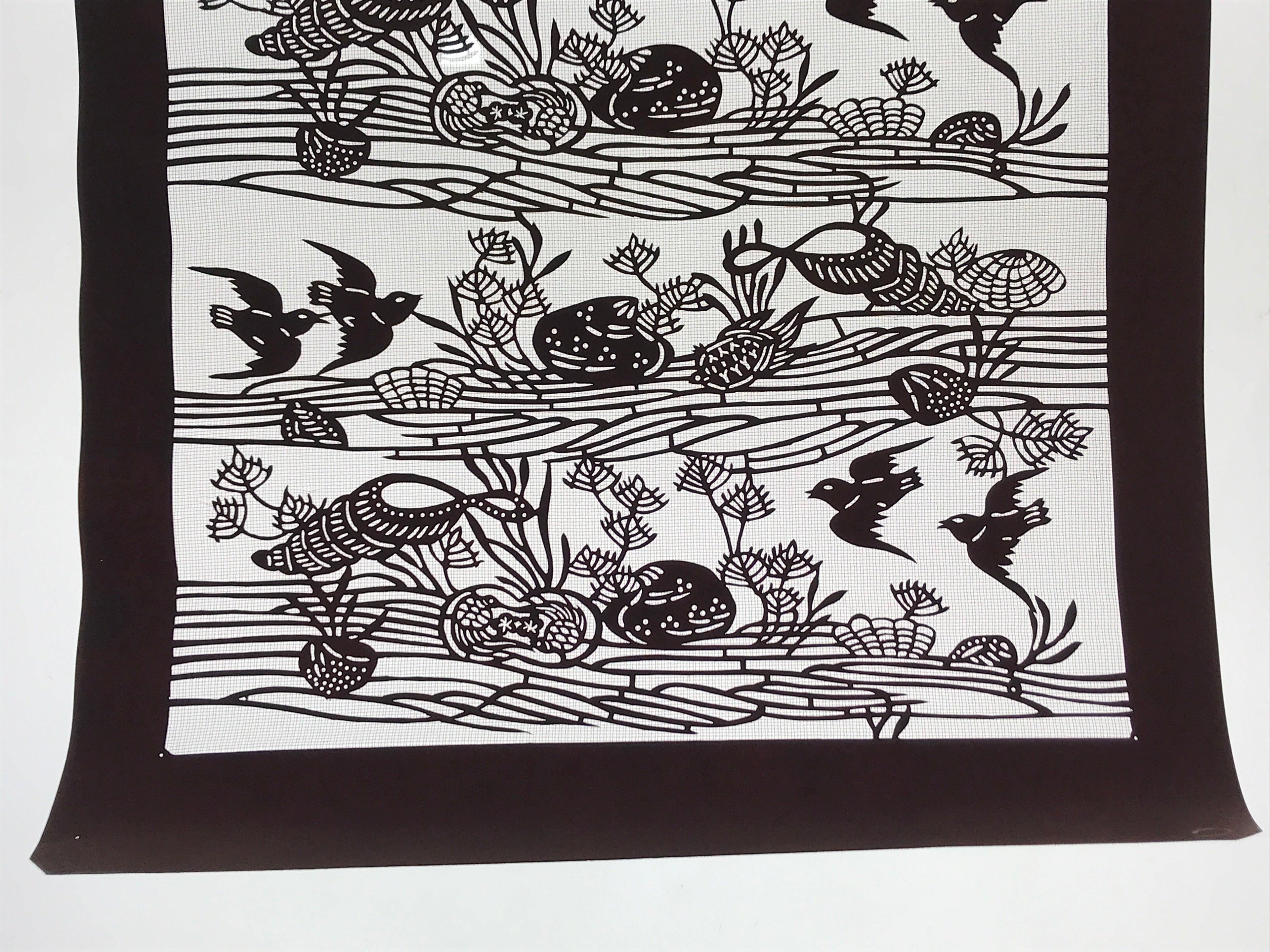 Antique Japanese Katagami Kimono Paper Stencil Beach Shells Turtle Bird 4Y468