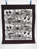 Antique Japanese Katagami Kimono Paper Stencil Beach Shells Turtle Bird 4Y468