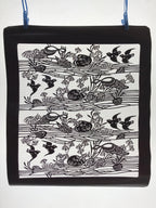 Antique Japanese Katagami Kimono Paper Stencil Beach Shells Turtle Bird 4Y468