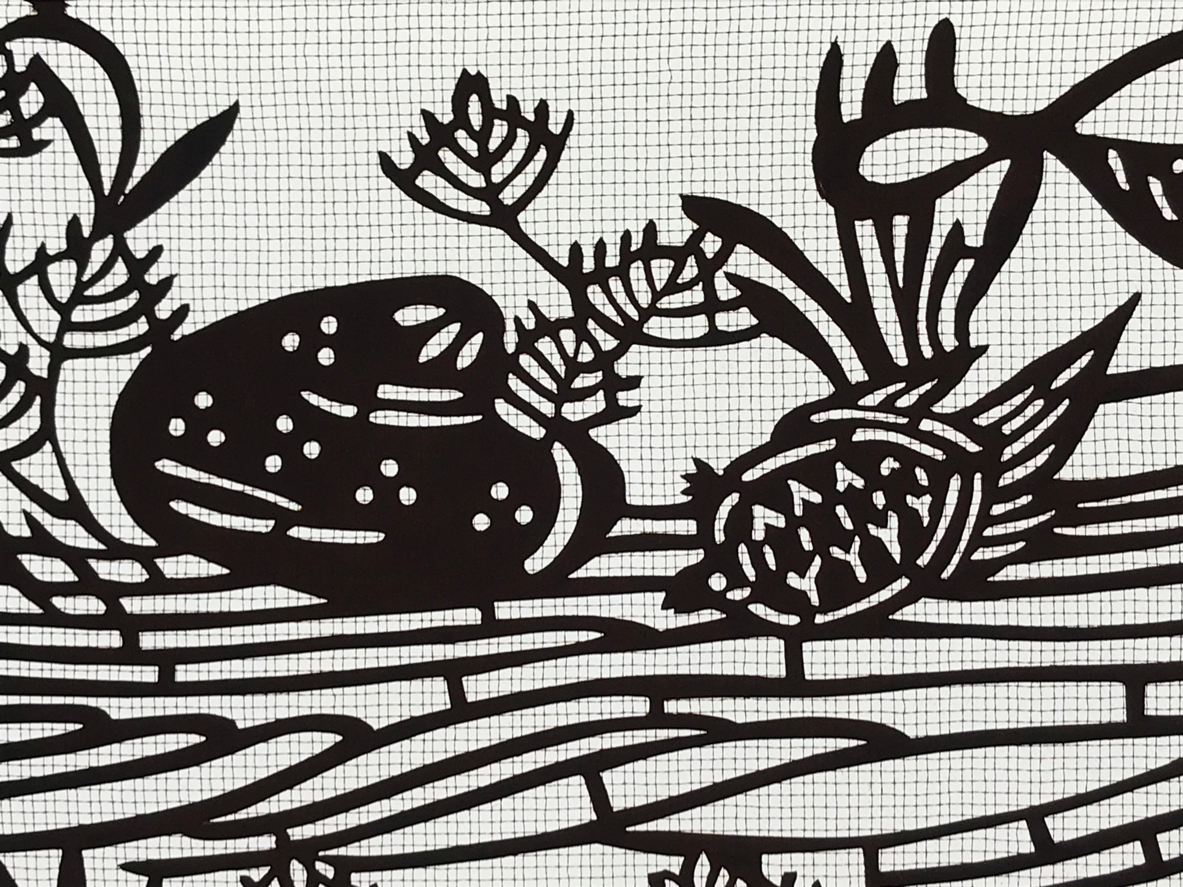 Antique Japanese Katagami Kimono Paper Stencil Beach Shells Turtle Bird 4Y468