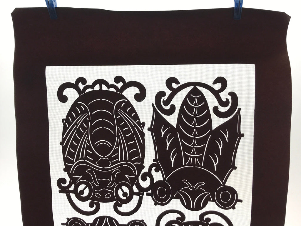 Antique Japanese Katagami Kimono Paper Stencil Beetle Cicada Insect 4Y469