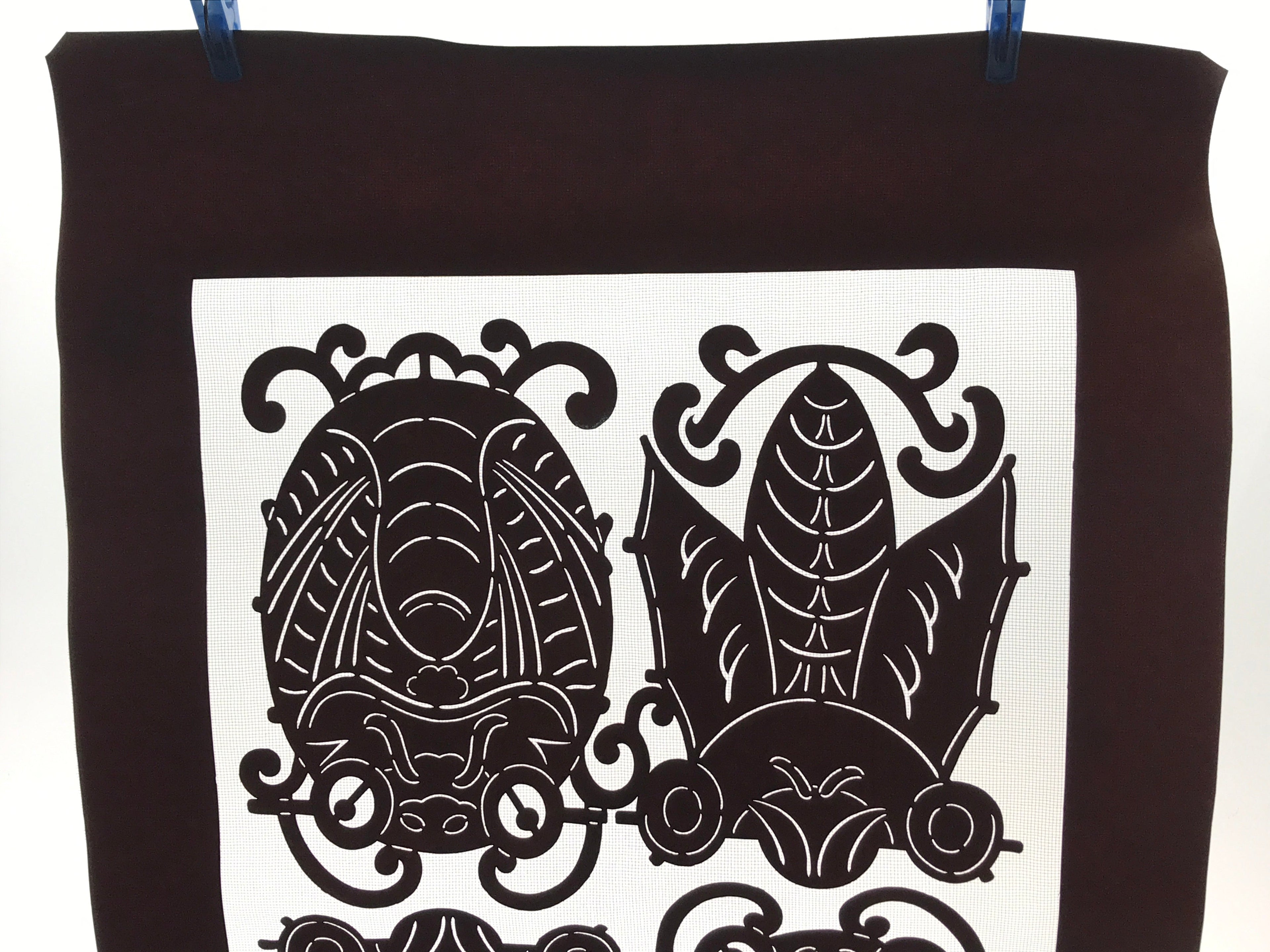 Antique Japanese Katagami Kimono Paper Stencil Beetle Cicada Insect 4Y469