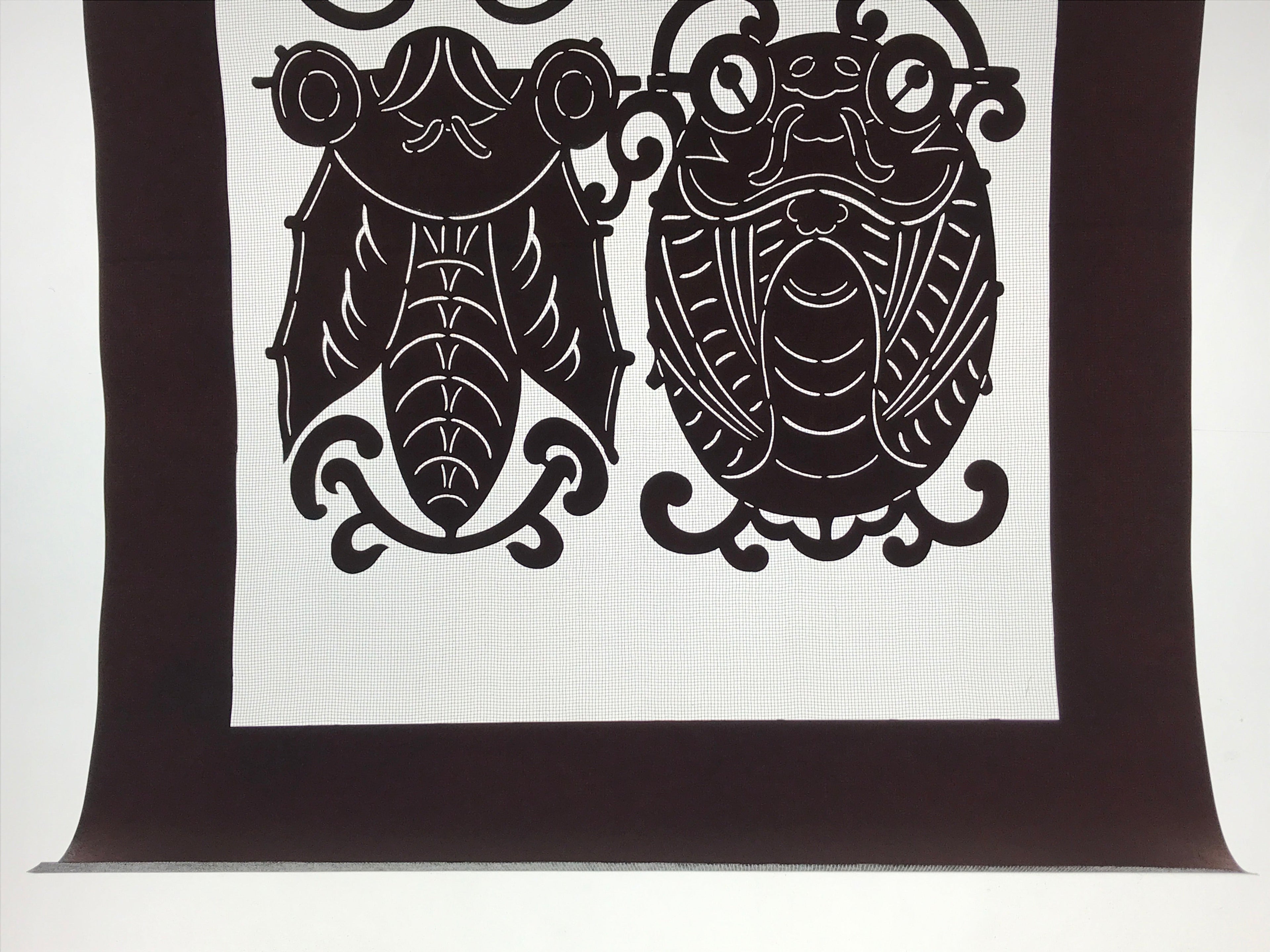 Antique Japanese Katagami Kimono Paper Stencil Beetle Cicada Insect 4Y469