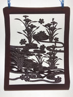 Antique Japanese Katagami Kimono Paper Stencil Cherry Blossom Iris Pond 4Y462