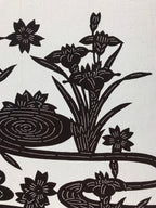 Antique Japanese Katagami Kimono Paper Stencil Cherry Blossom Iris Pond 4Y462