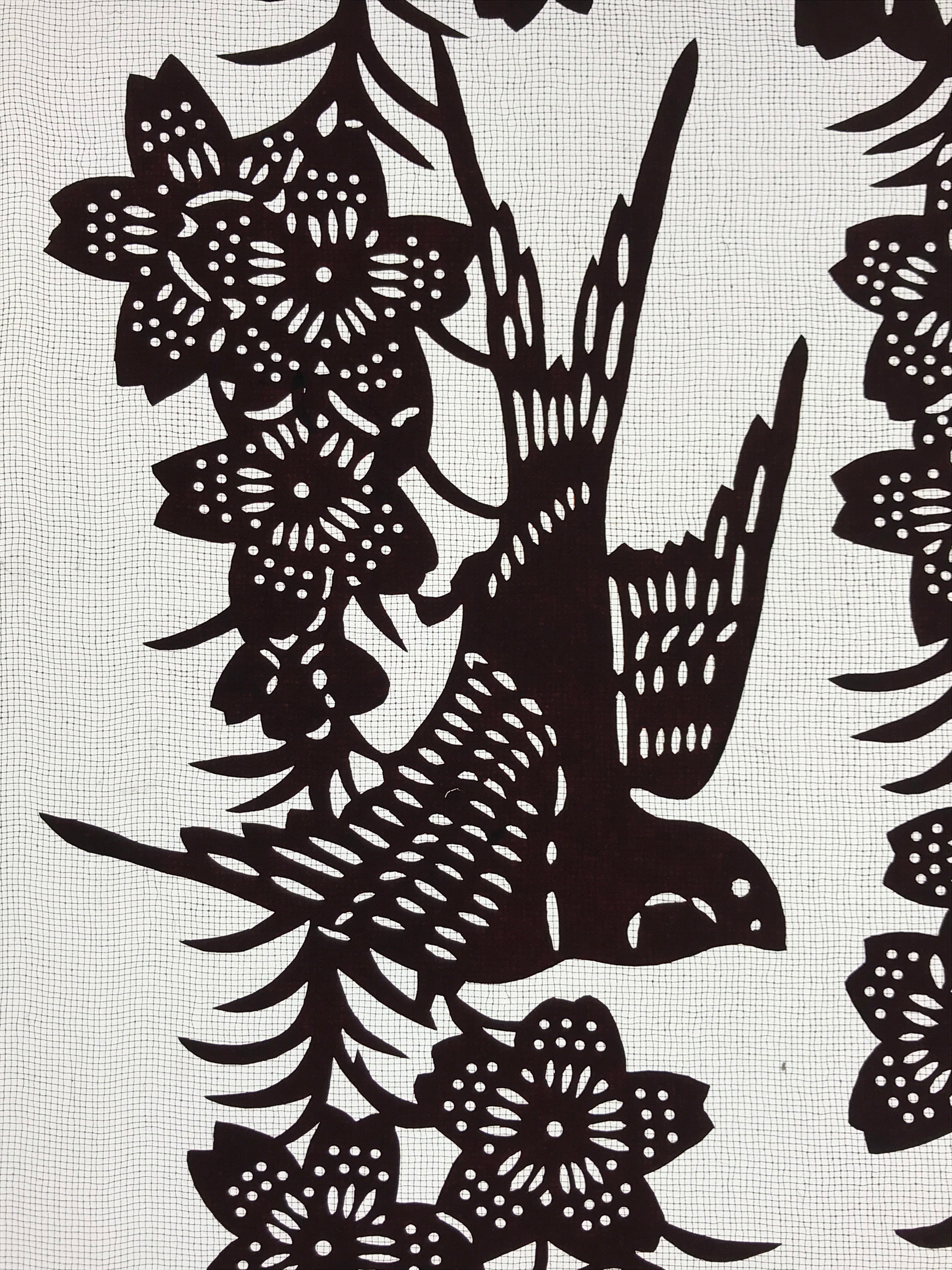 Antique Japanese Katagami Kimono Paper Stencil Cherry Blossoms Birds 4Y508