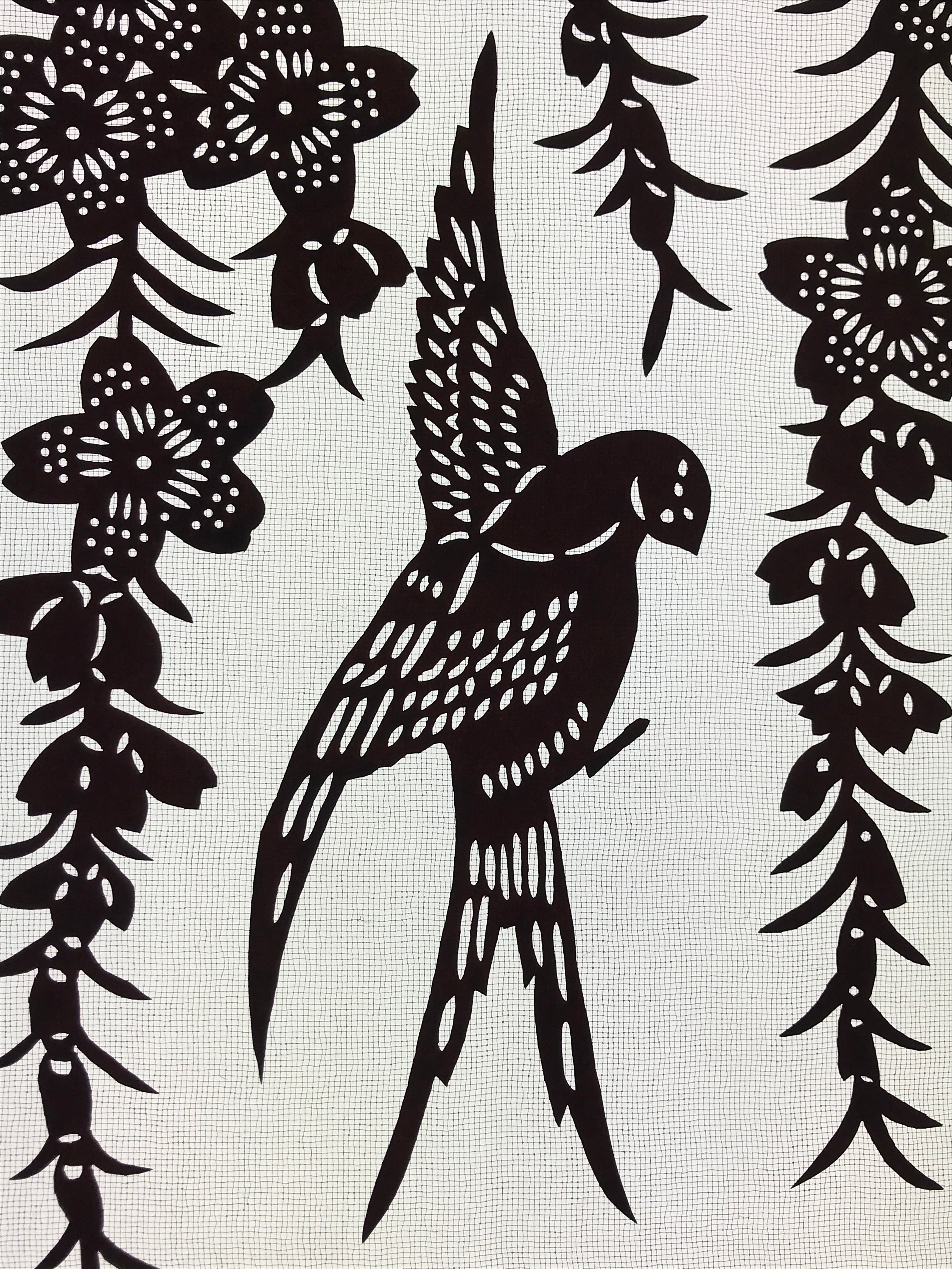 Antique Japanese Katagami Kimono Paper Stencil Cherry Blossoms Birds 4Y508