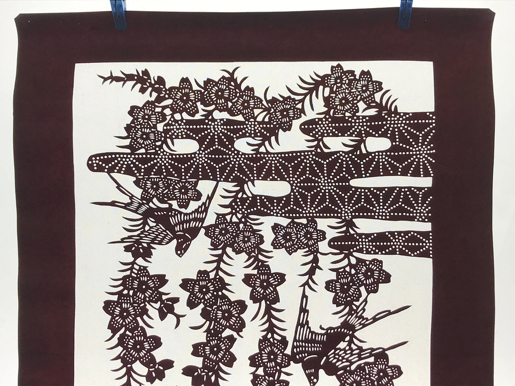 Antique Japanese Katagami Kimono Paper Stencil Cherry Blossoms Birds 4Y508