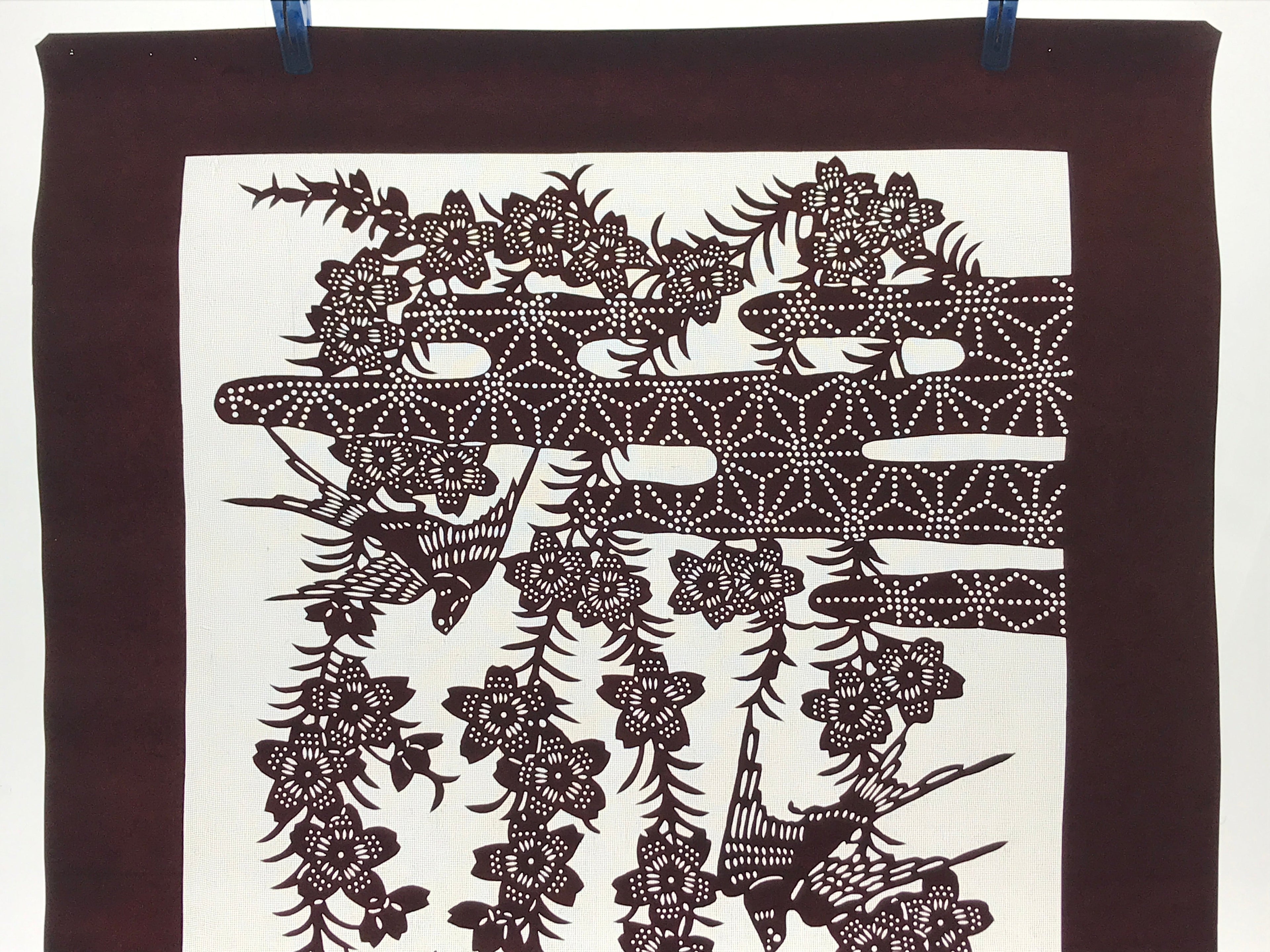 Antique Japanese Katagami Kimono Paper Stencil Cherry Blossoms Birds 4Y508