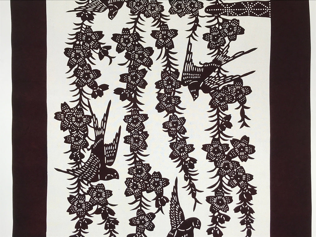 Antique Japanese Katagami Kimono Paper Stencil Cherry Blossoms Birds 4Y508