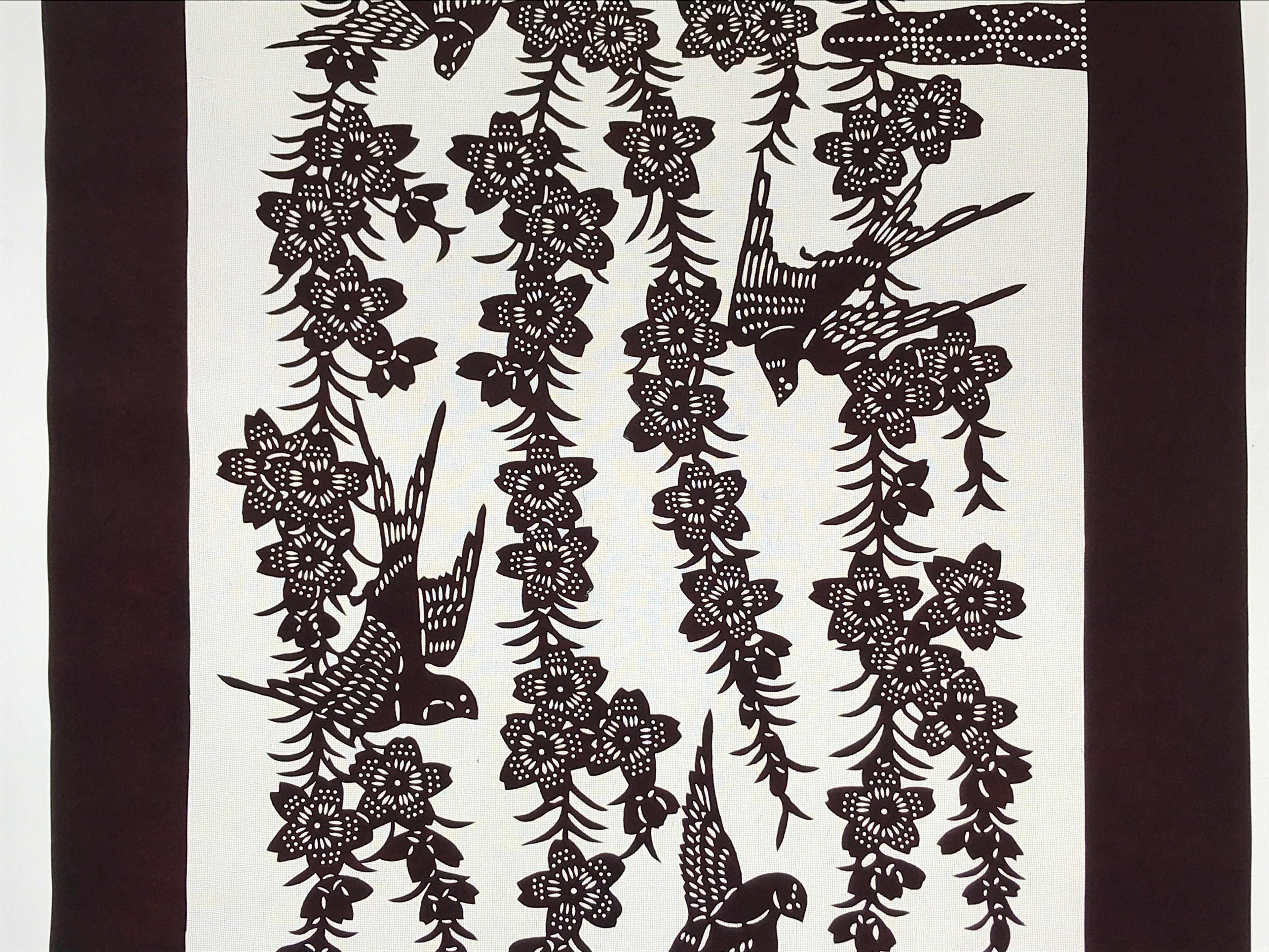 Antique Japanese Katagami Kimono Paper Stencil Cherry Blossoms Birds 4Y508