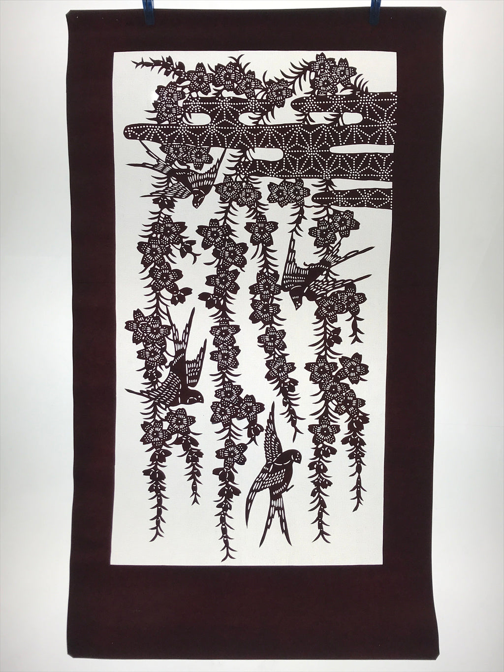 Antique Japanese Katagami Kimono Paper Stencil Cherry Blossoms Birds 4Y508