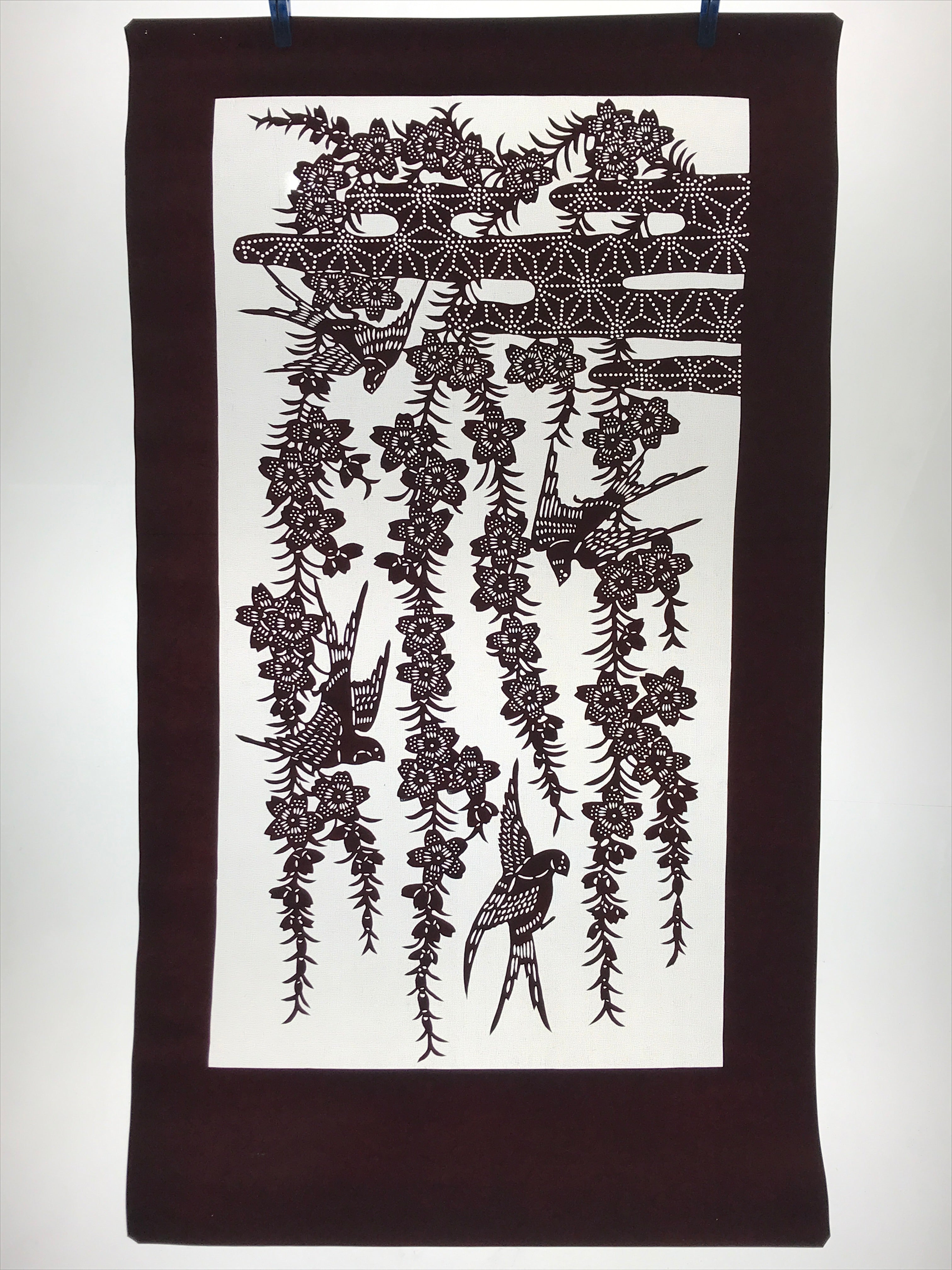 Antique Japanese Katagami Kimono Paper Stencil Cherry Blossoms Birds 4Y508