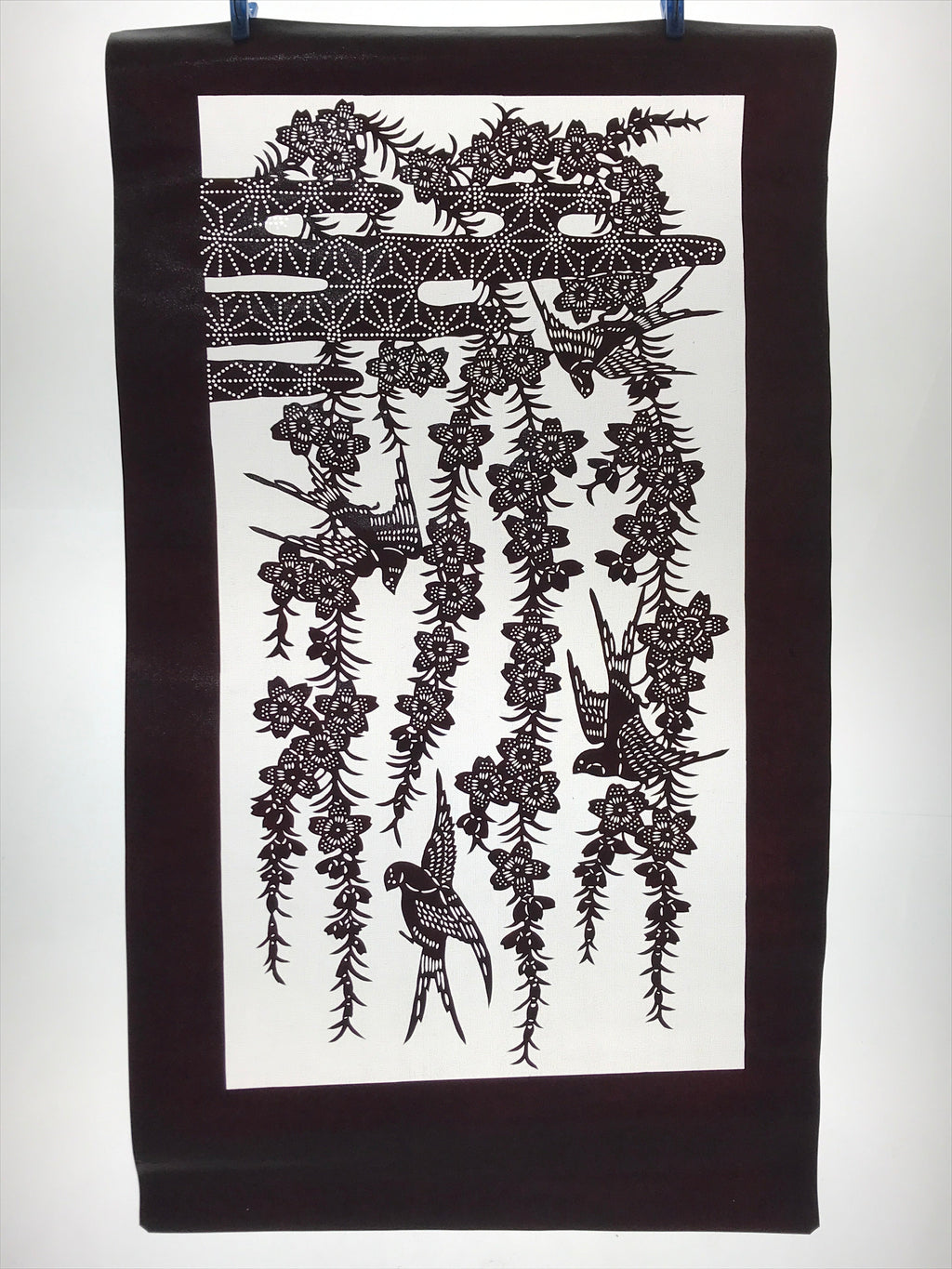 Antique Japanese Katagami Kimono Paper Stencil Cherry Blossoms Birds 4Y508
