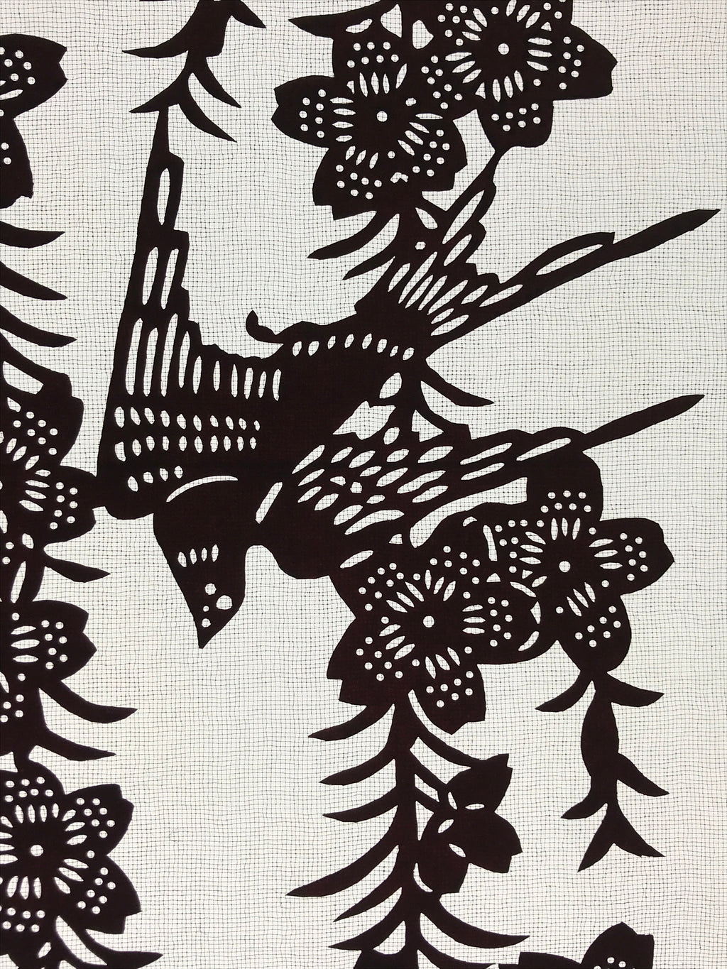 Antique Japanese Katagami Kimono Paper Stencil Cherry Blossoms Birds 4Y508