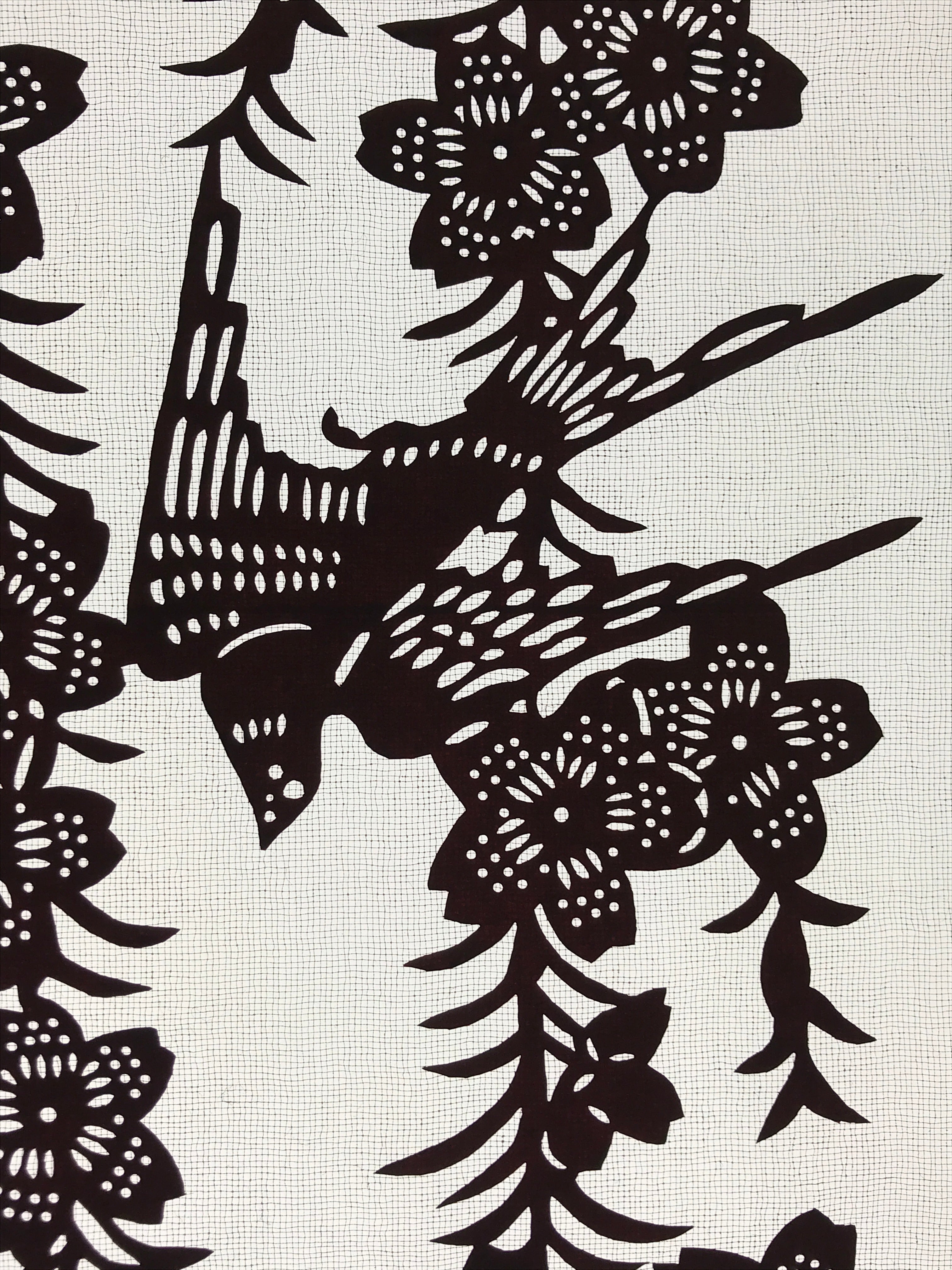 Antique Japanese Katagami Kimono Paper Stencil Cherry Blossoms Birds 4Y508