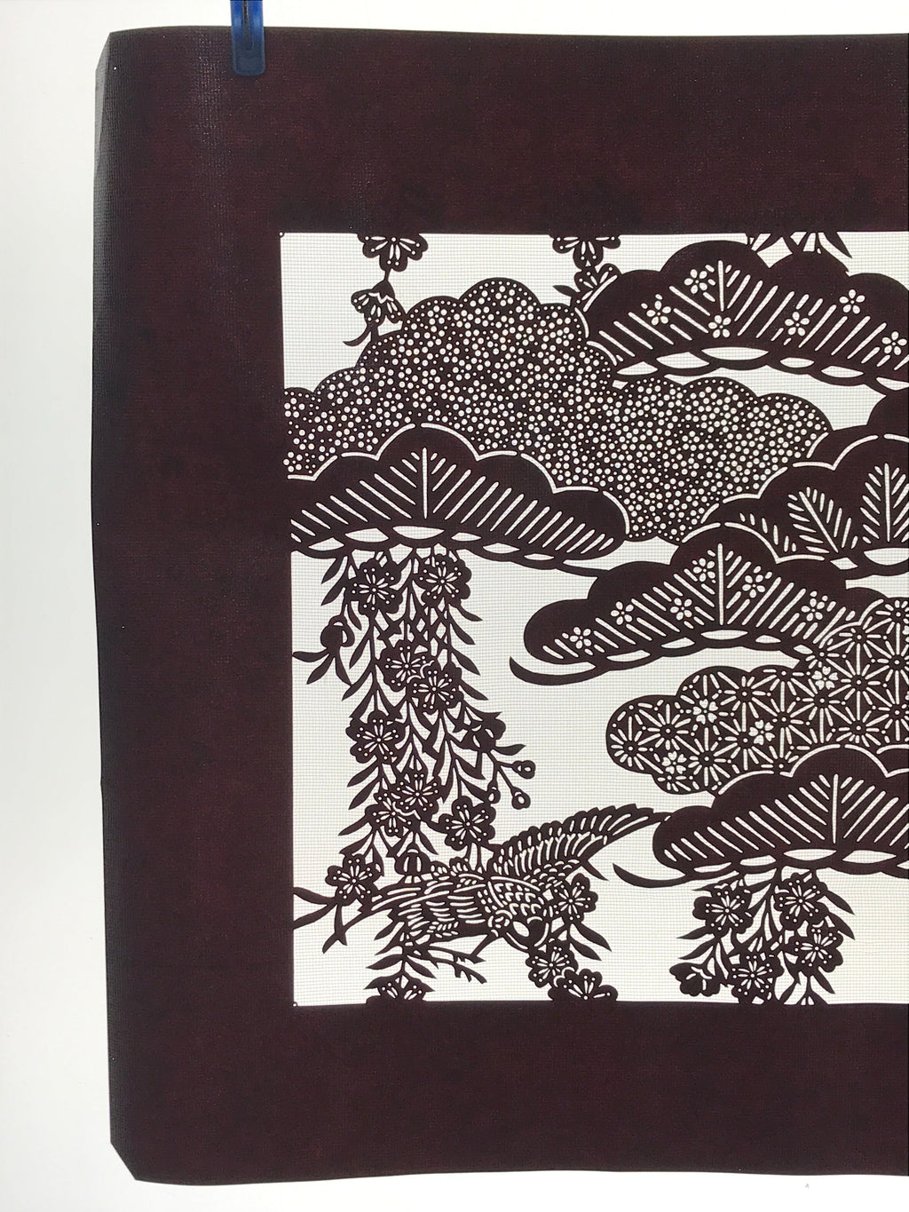 Antique Japanese Katagami Kimono Paper Stencil Cherry Blossoms Pine Bird 4Y465