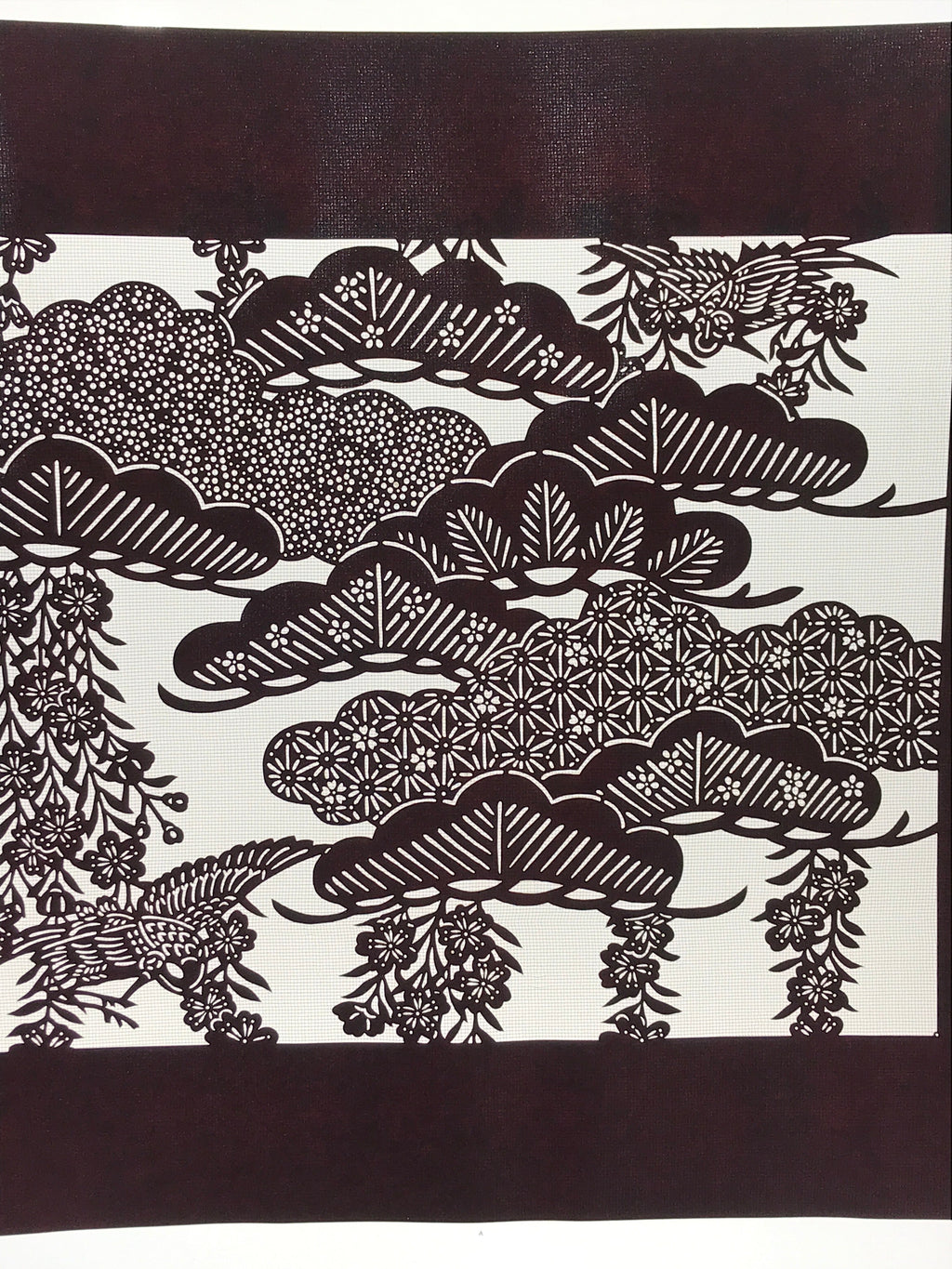 Antique Japanese Katagami Kimono Paper Stencil Cherry Blossoms Pine Bird 4Y465