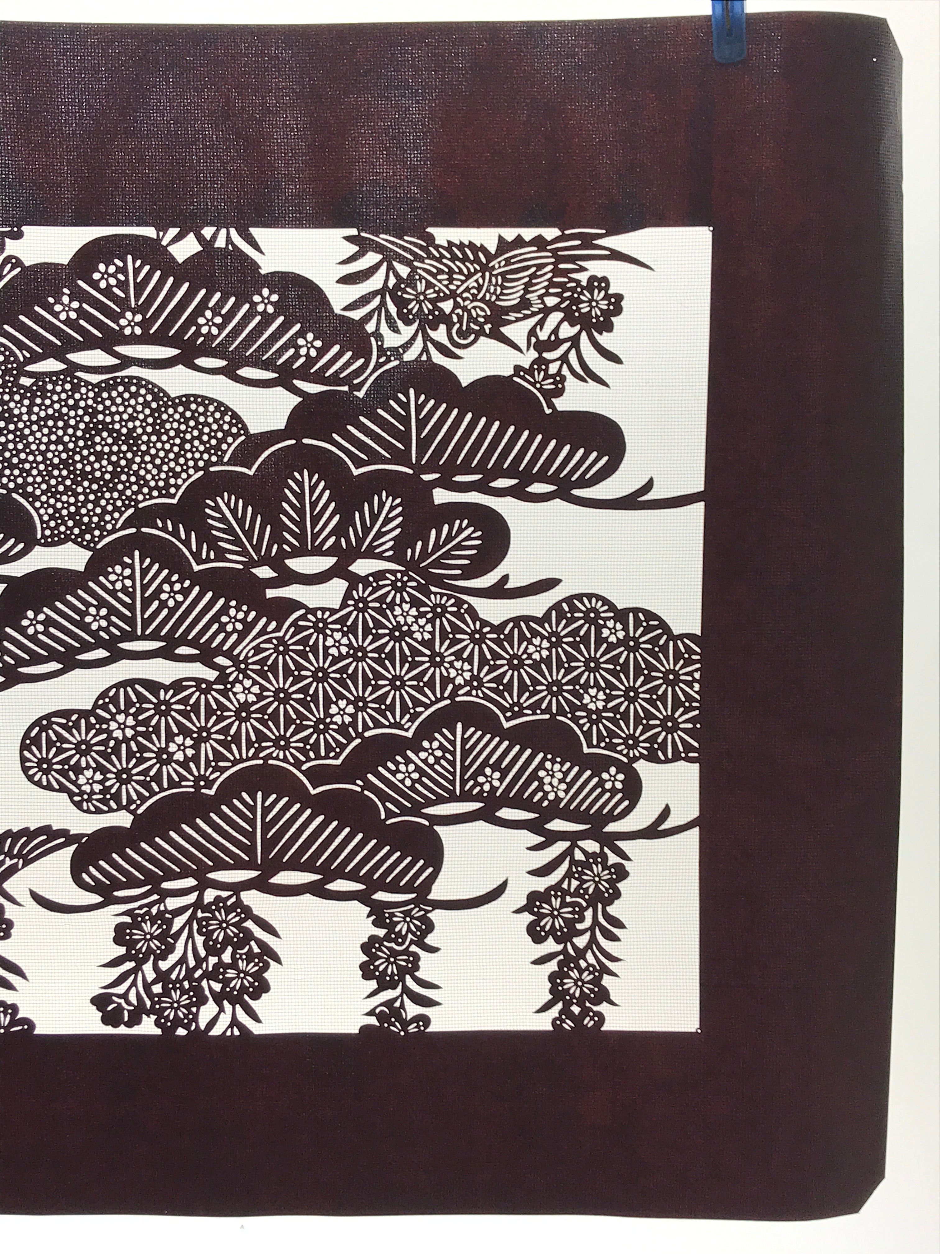 Antique Japanese Katagami Kimono Paper Stencil Cherry Blossoms Pine Bird 4Y465