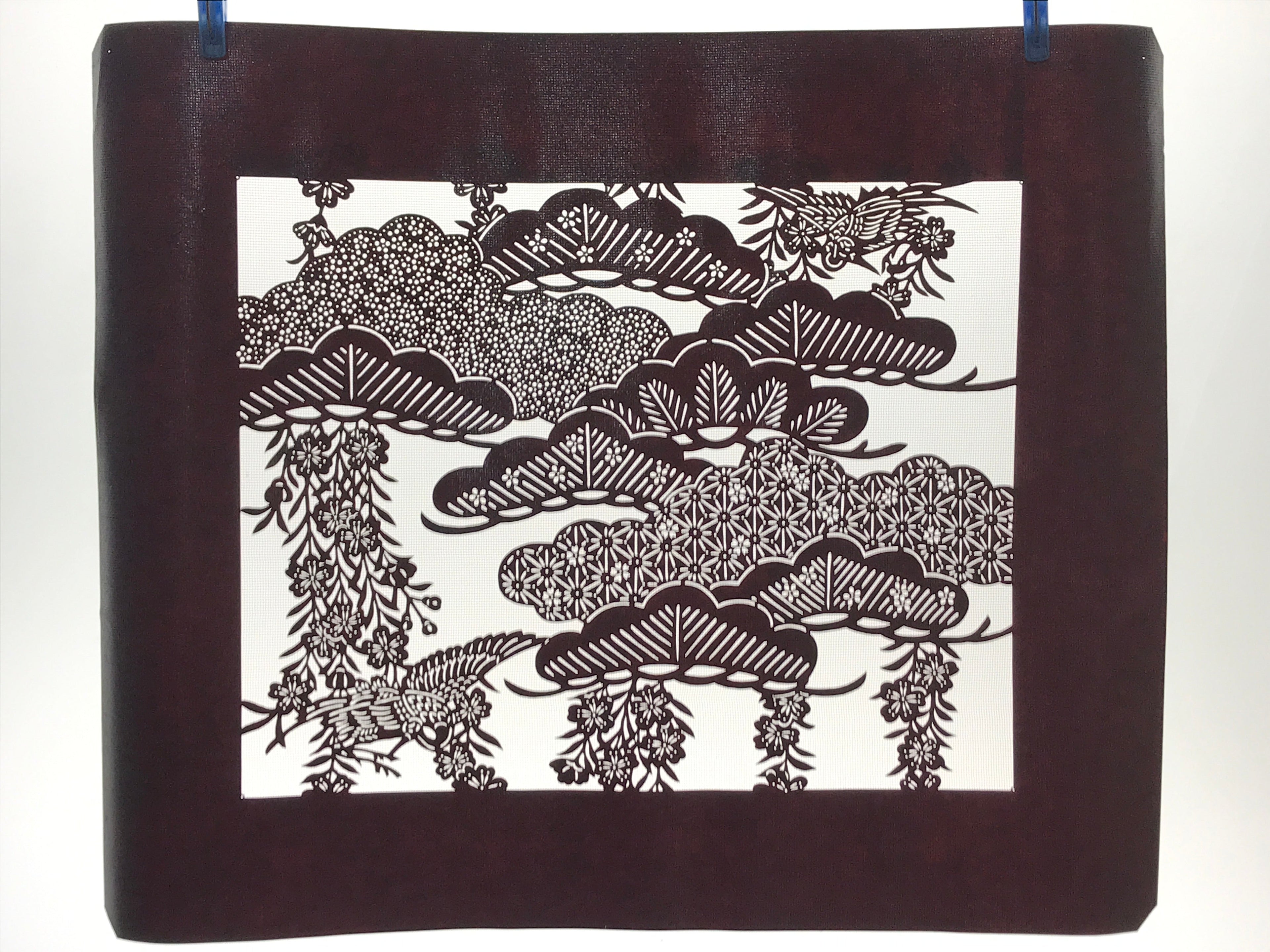 Antique Japanese Katagami Kimono Paper Stencil Cherry Blossoms Pine Bird 4Y465