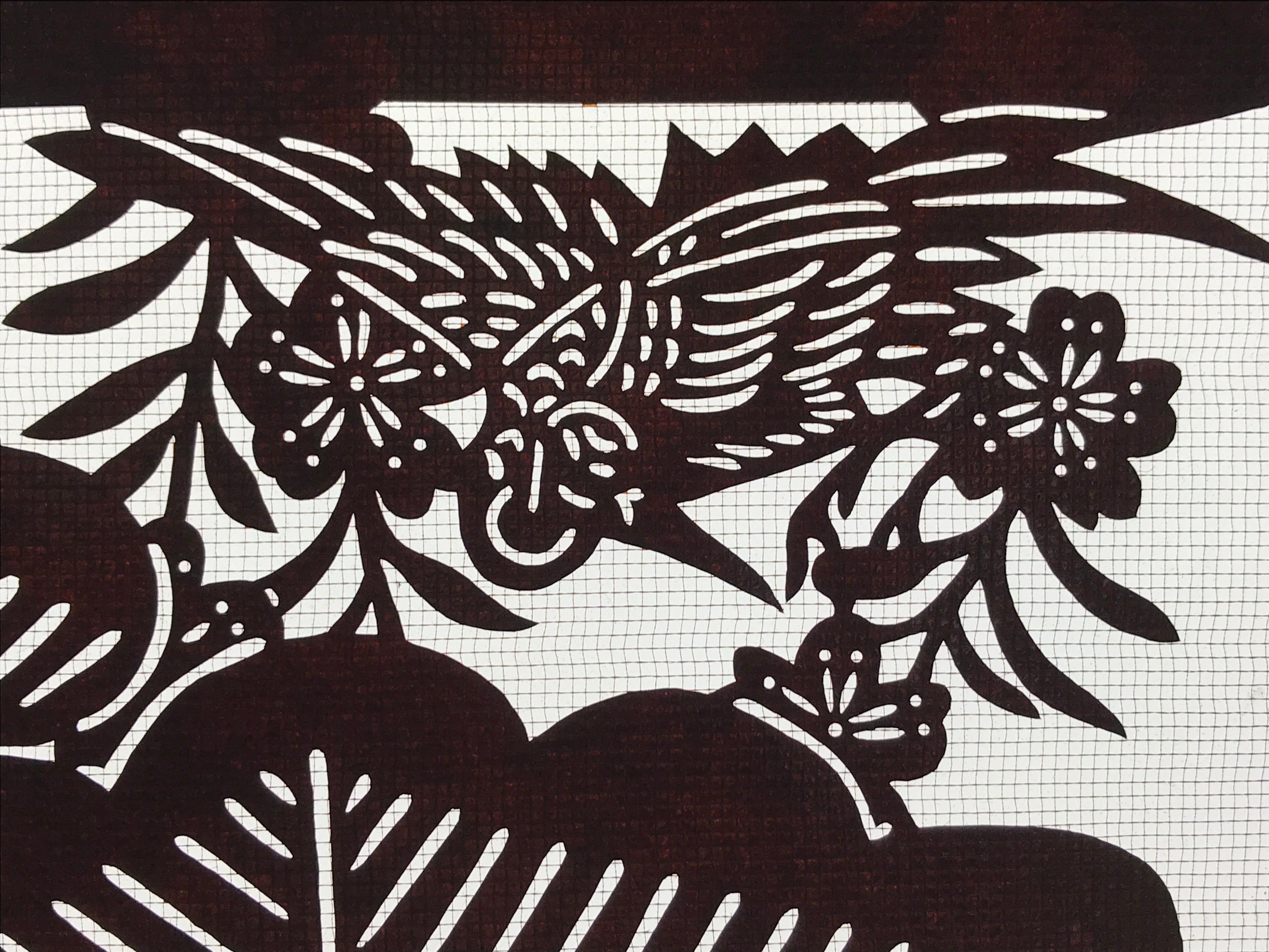 Antique Japanese Katagami Kimono Paper Stencil Cherry Blossoms Pine Bird 4Y465