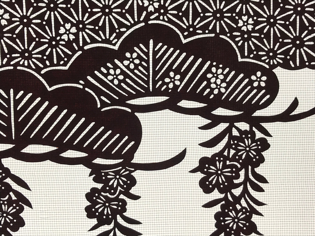 Antique Japanese Katagami Kimono Paper Stencil Cherry Blossoms Pine Bird 4Y465