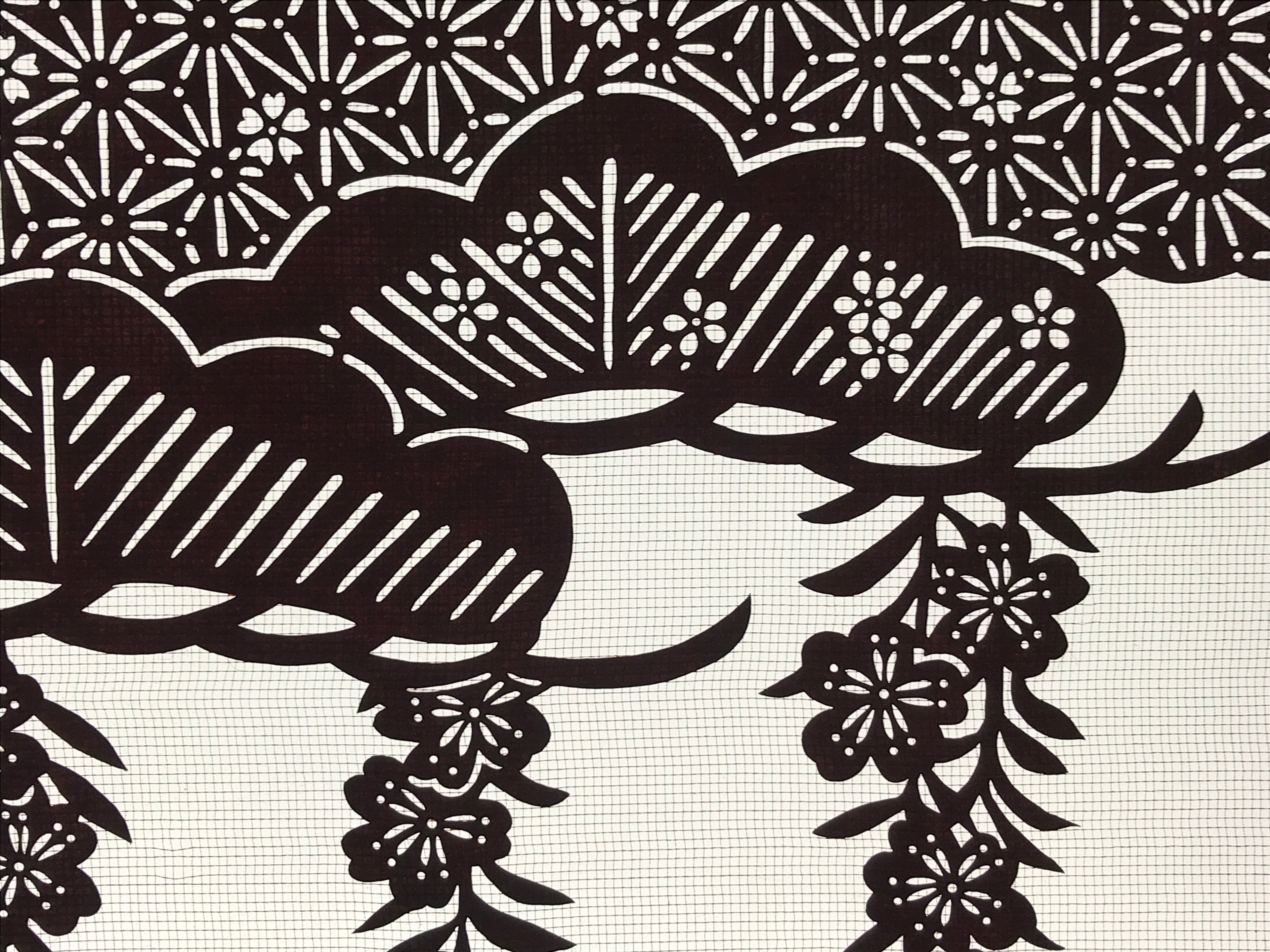 Antique Japanese Katagami Kimono Paper Stencil Cherry Blossoms Pine Bird 4Y465
